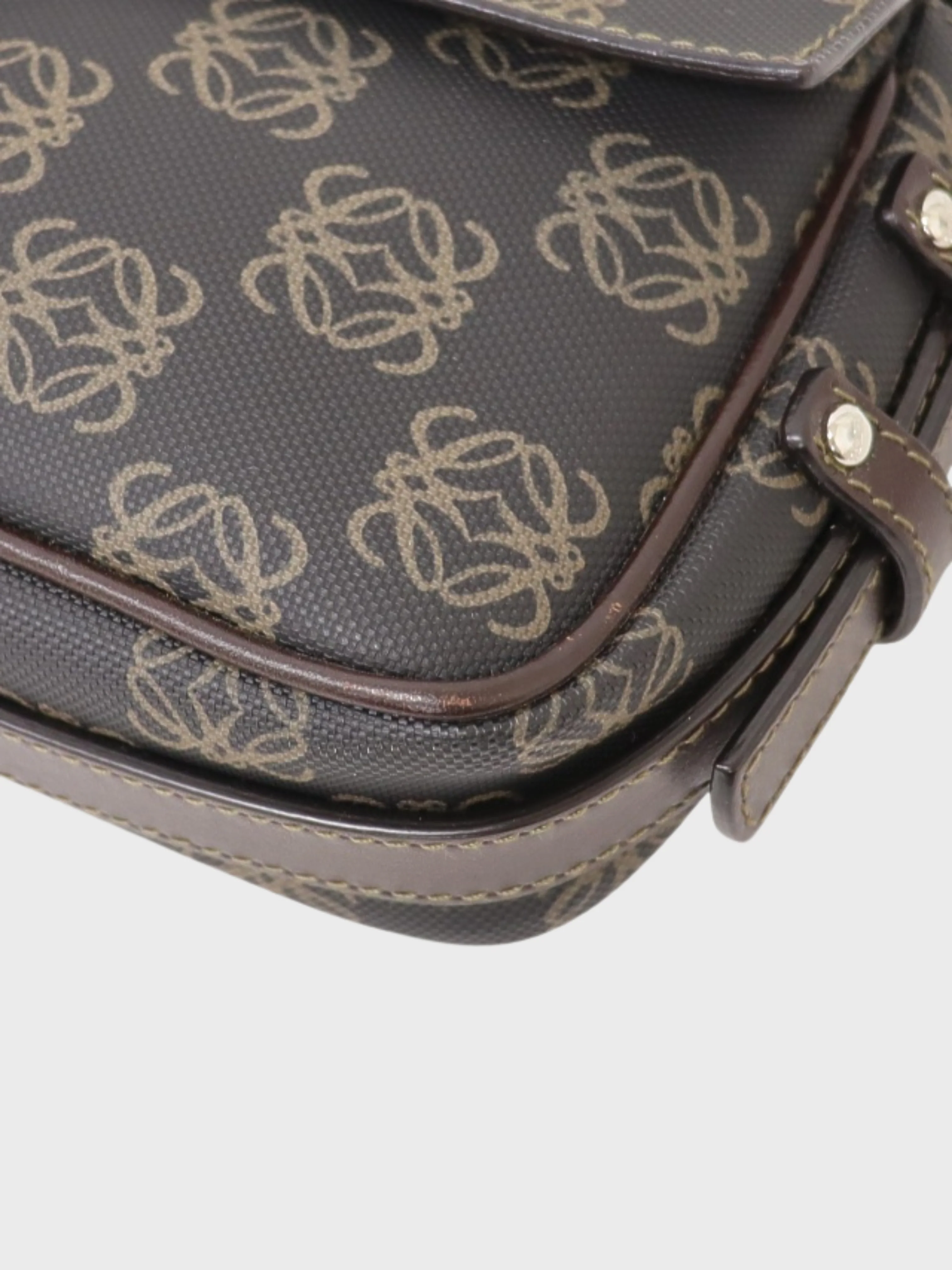 Loewe 2000s Brown Black Leather PVC Anagram Shoulder Bag - Image 5