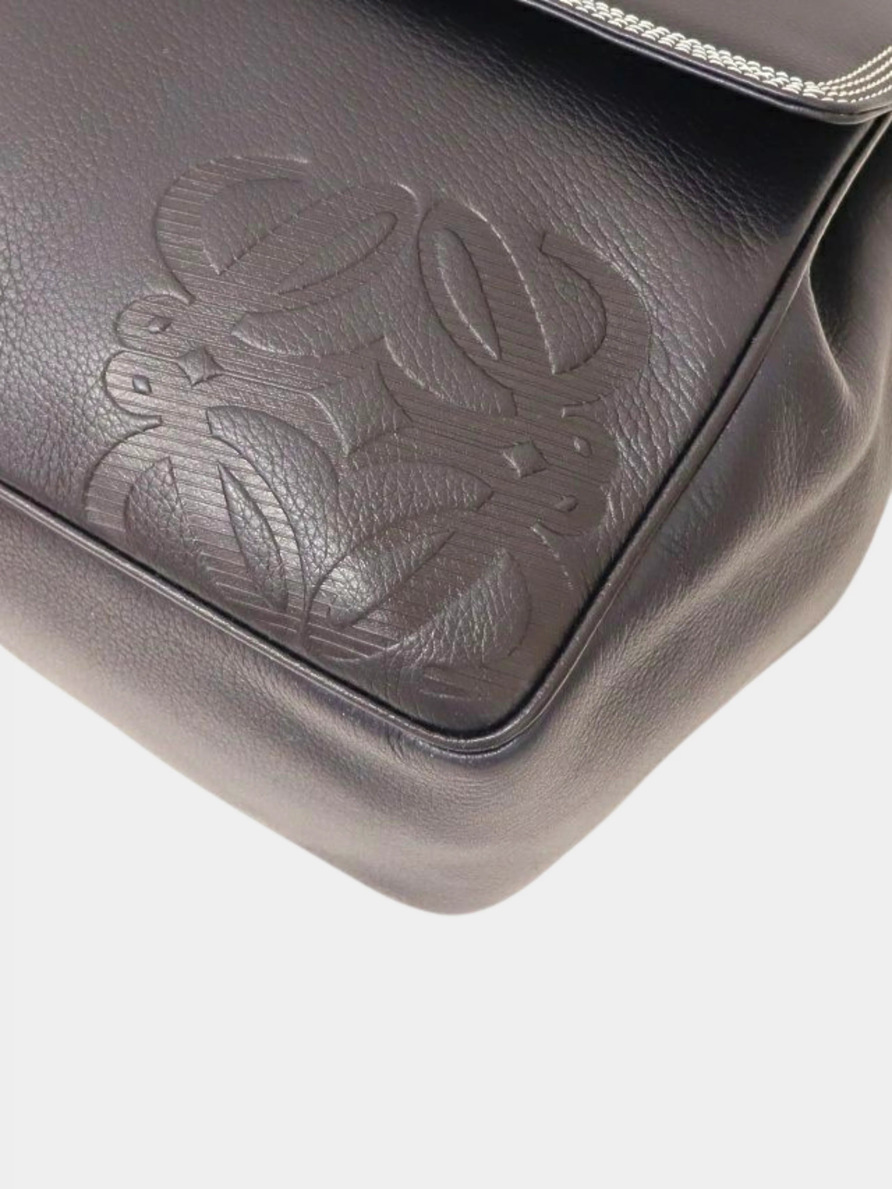Loewe 2000s Dark Navy Leather Anagram Shoulder Bag - Image 5