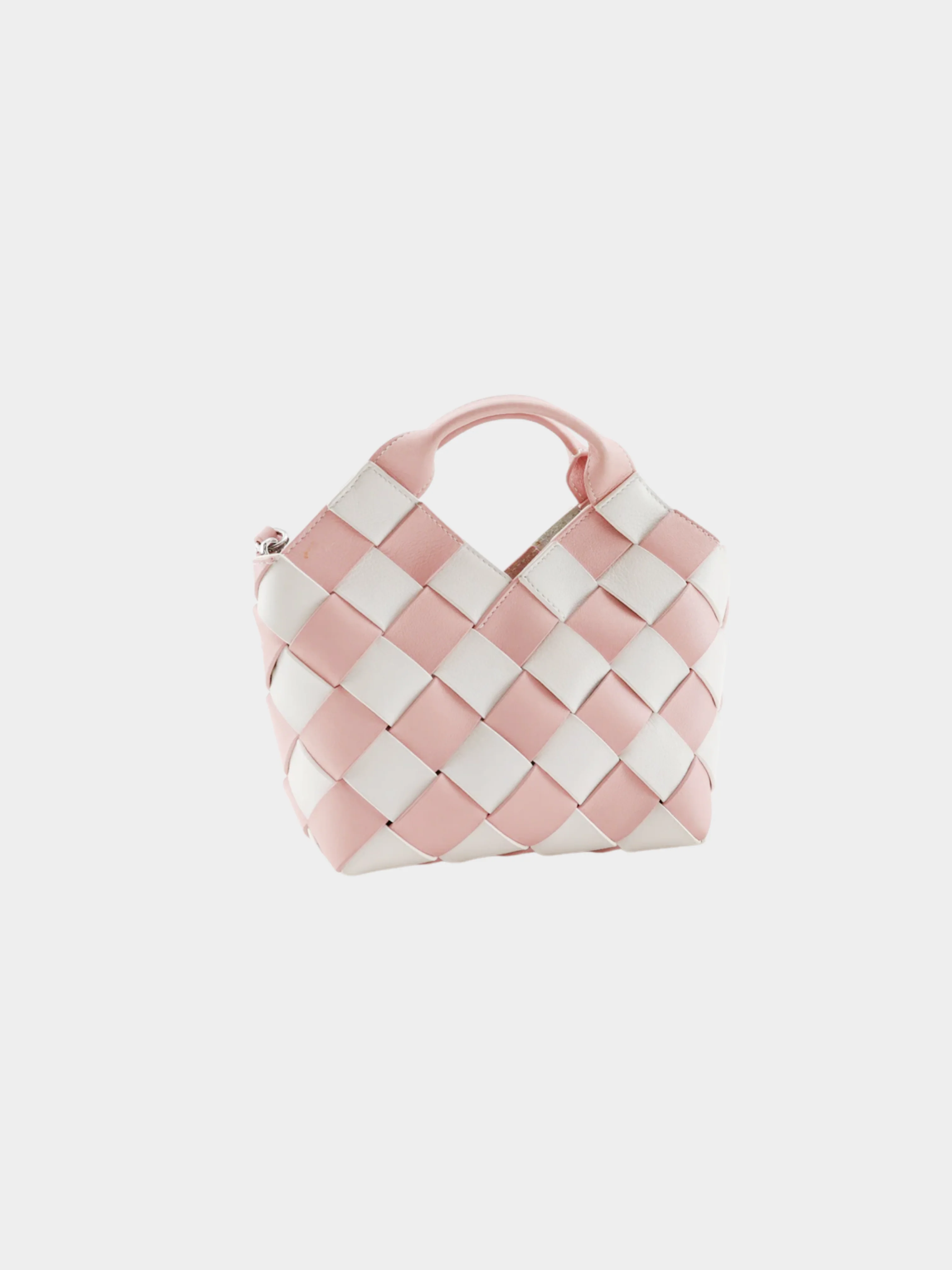 Loewe 2018 Pink and White Woven Calfskin Gingham Basket Bag - Image 2