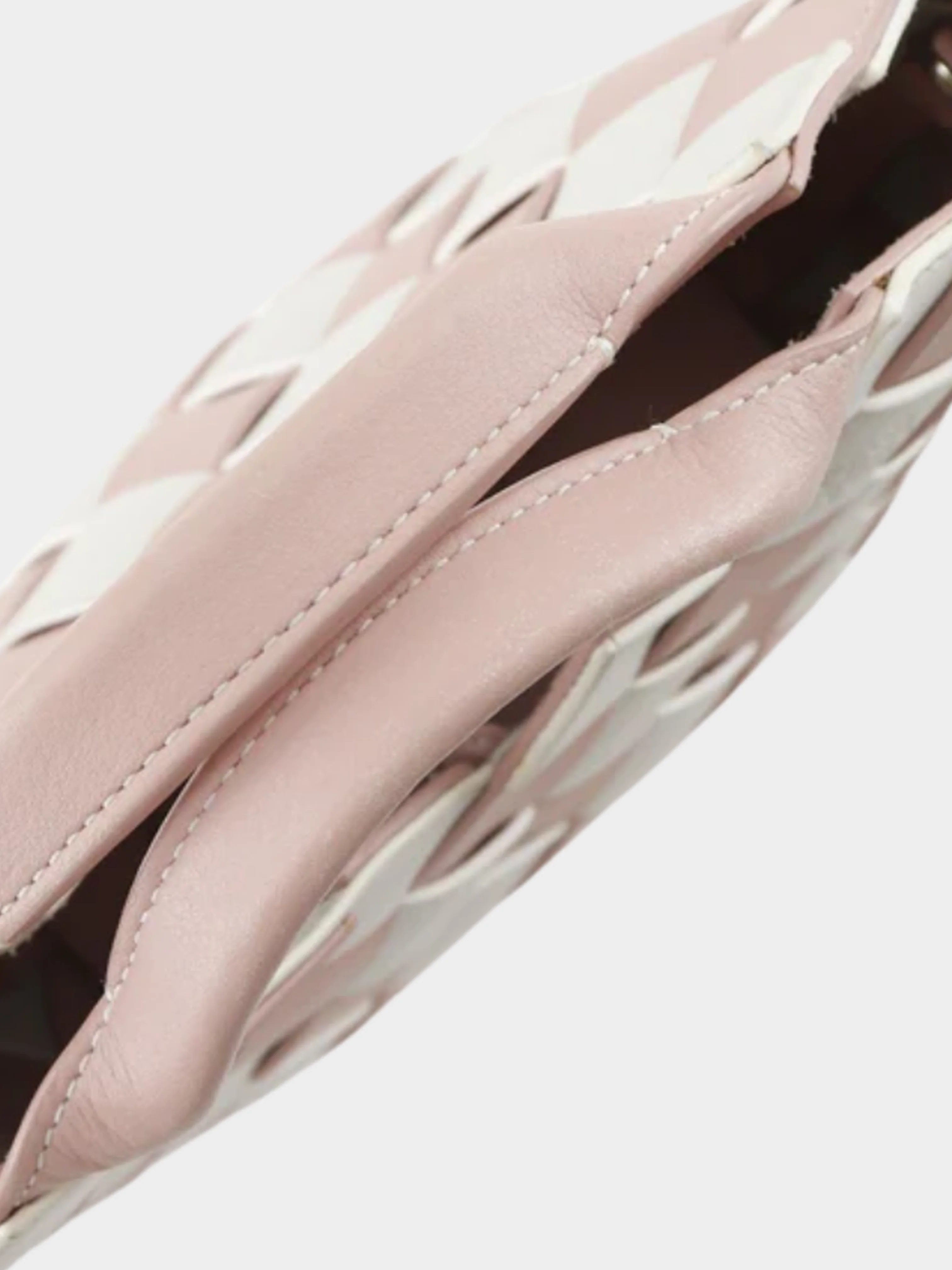 Loewe 2018 Pink and White Woven Calfskin Gingham Basket Bag - Image 7