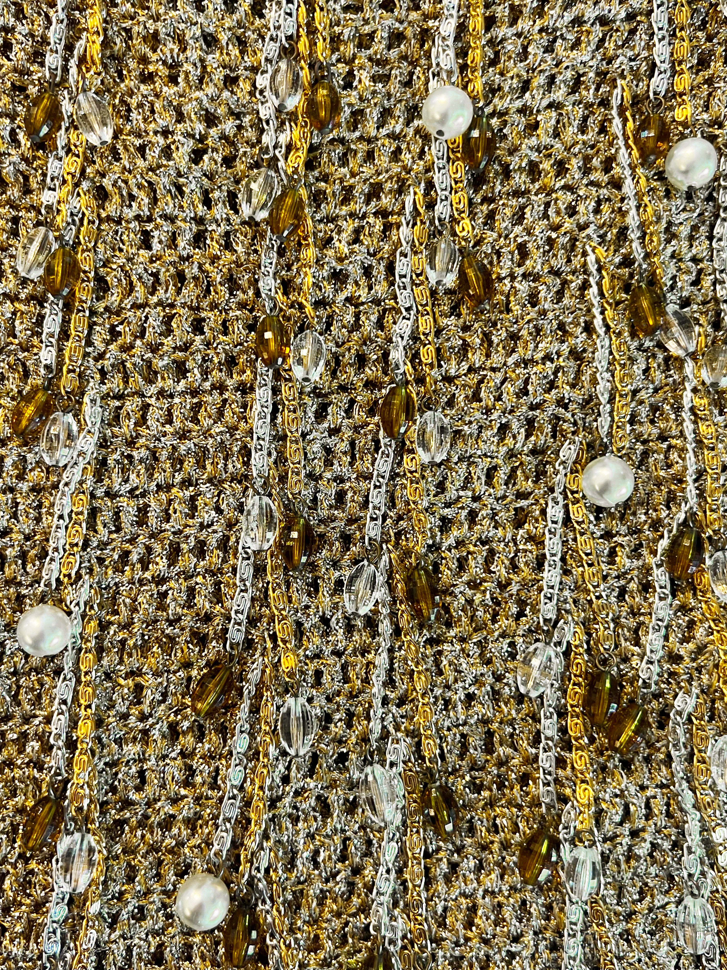 Loris Azzaro 1970s Metallic Gold and Silver Beaded Lurex Crochet Top - Image 3