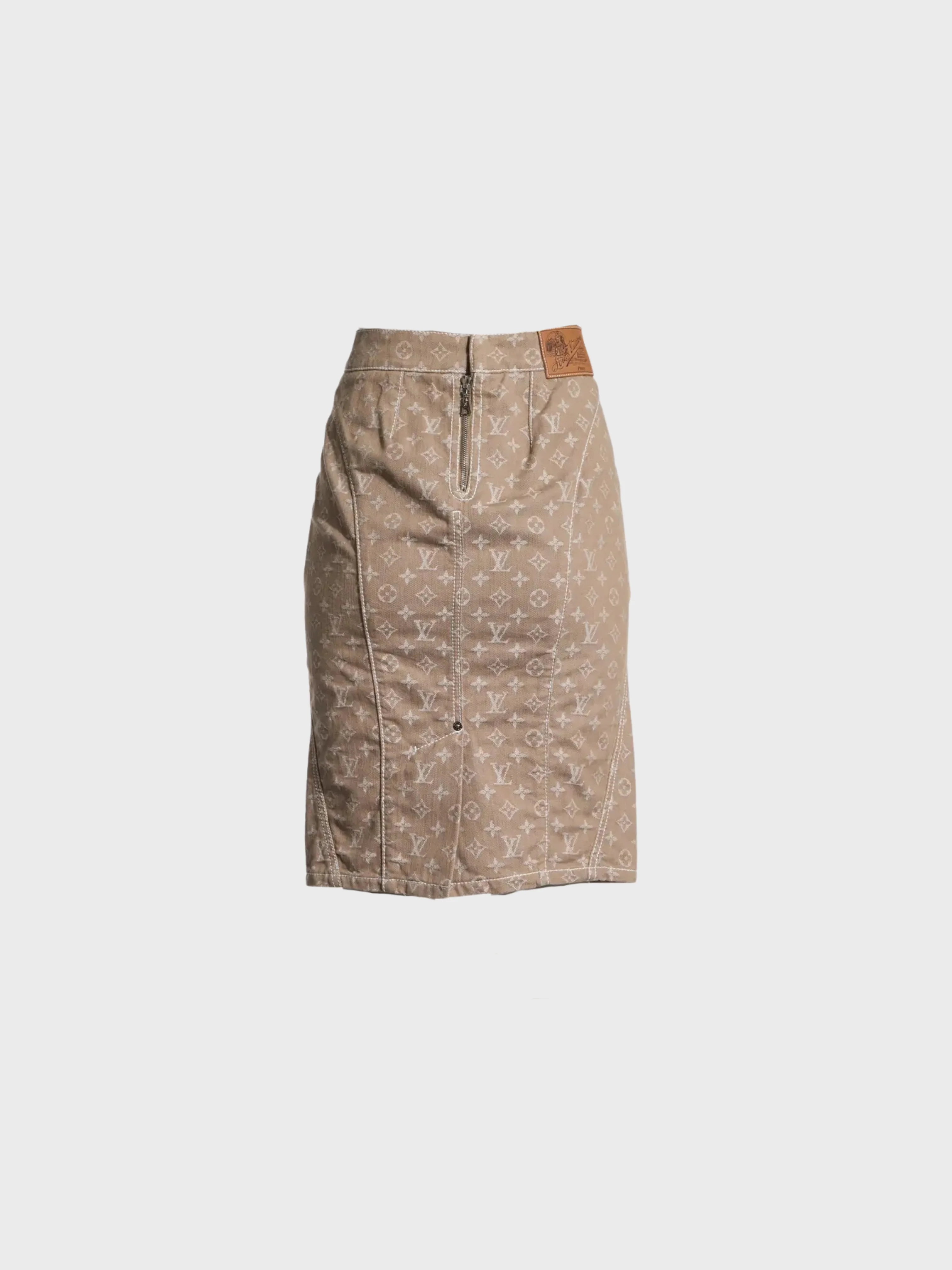 Louis Vuitton 2000s Beige Cotton Monogram Mid-Length Skirt - Image 2