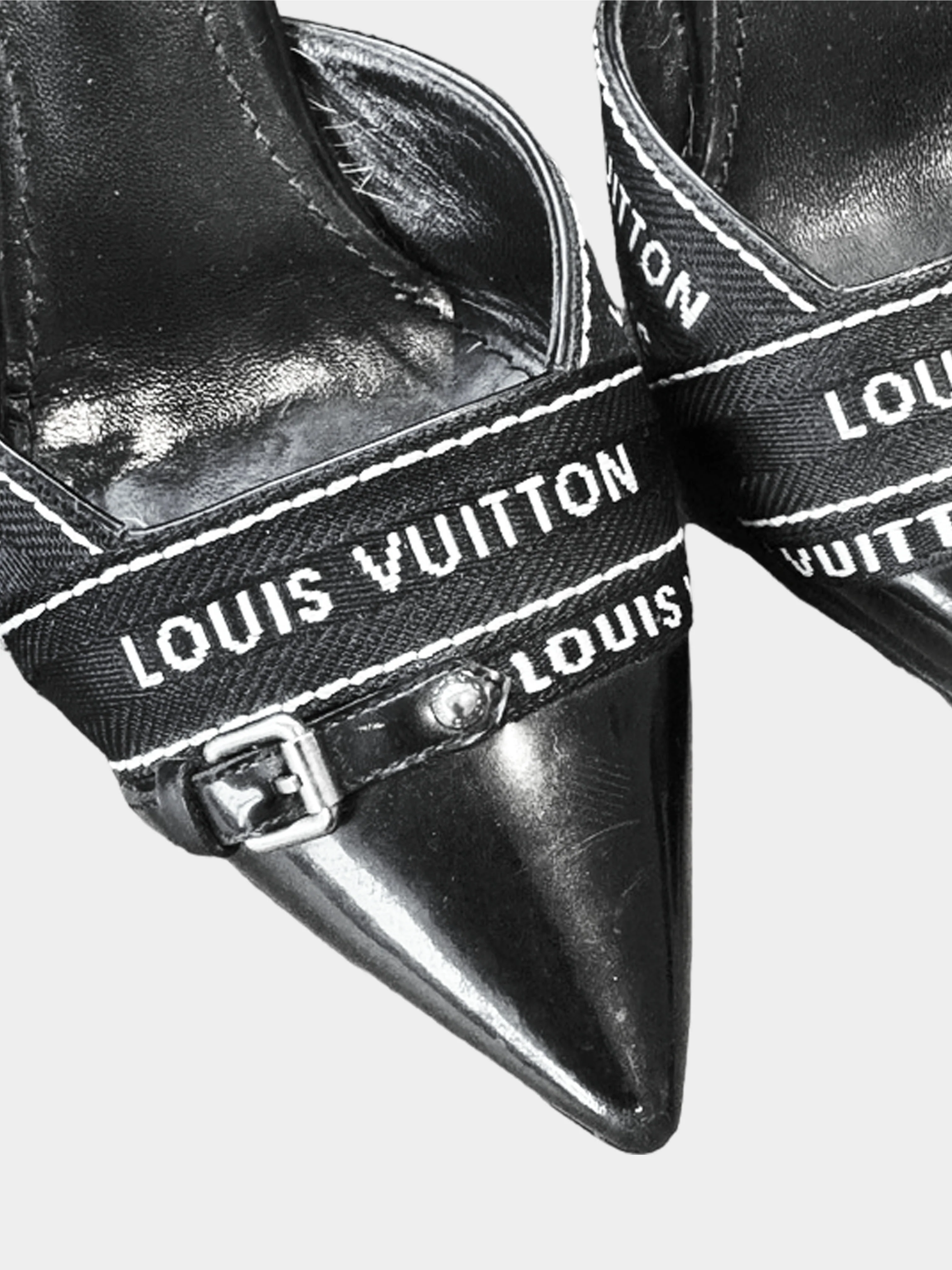 Louis Vuitton 2000s Black Patent Leather Ribbon Pumps - Image 4