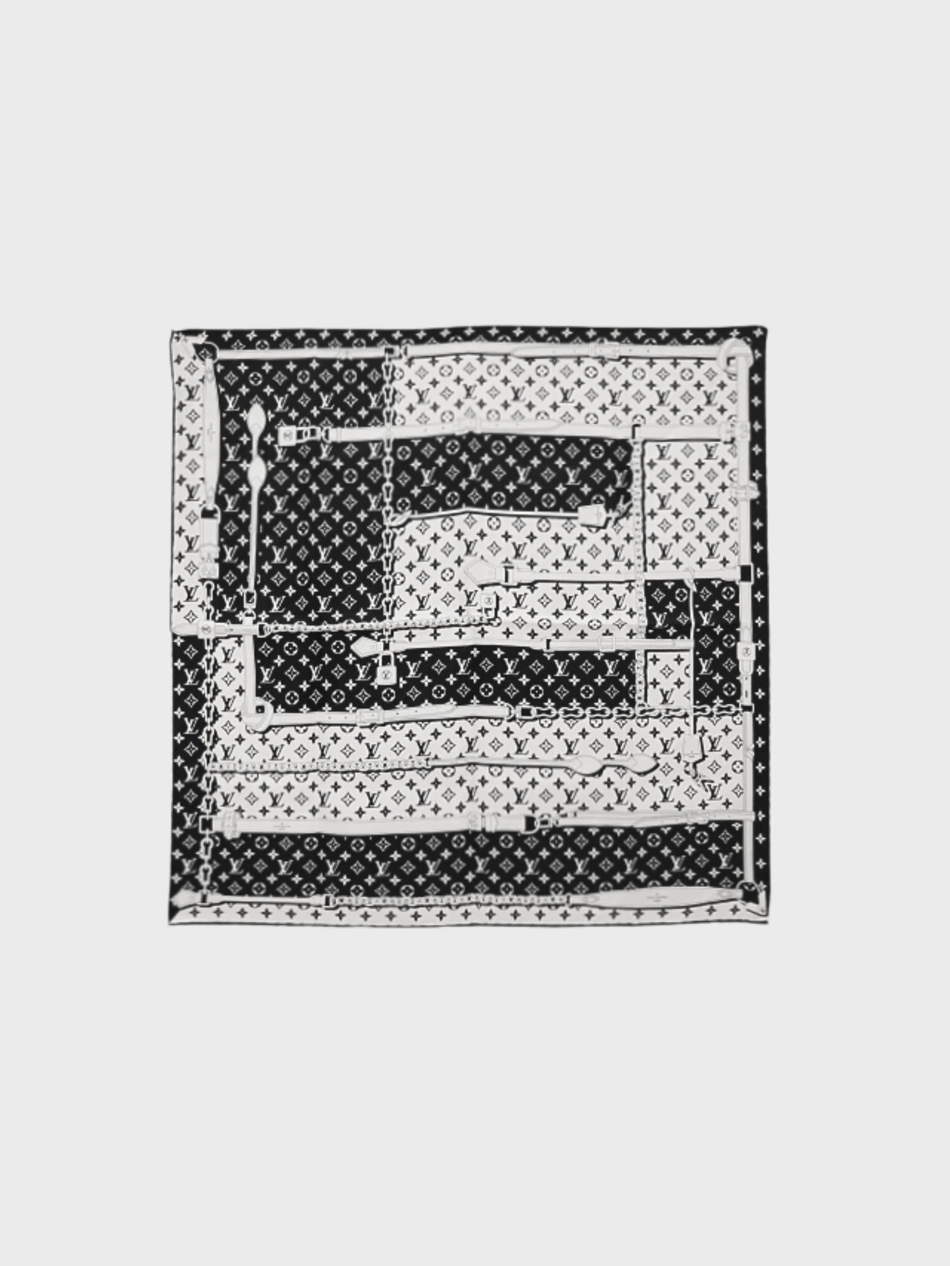 Louis Vuitton 2000s Black White Silk Monogram Confidential Scarf