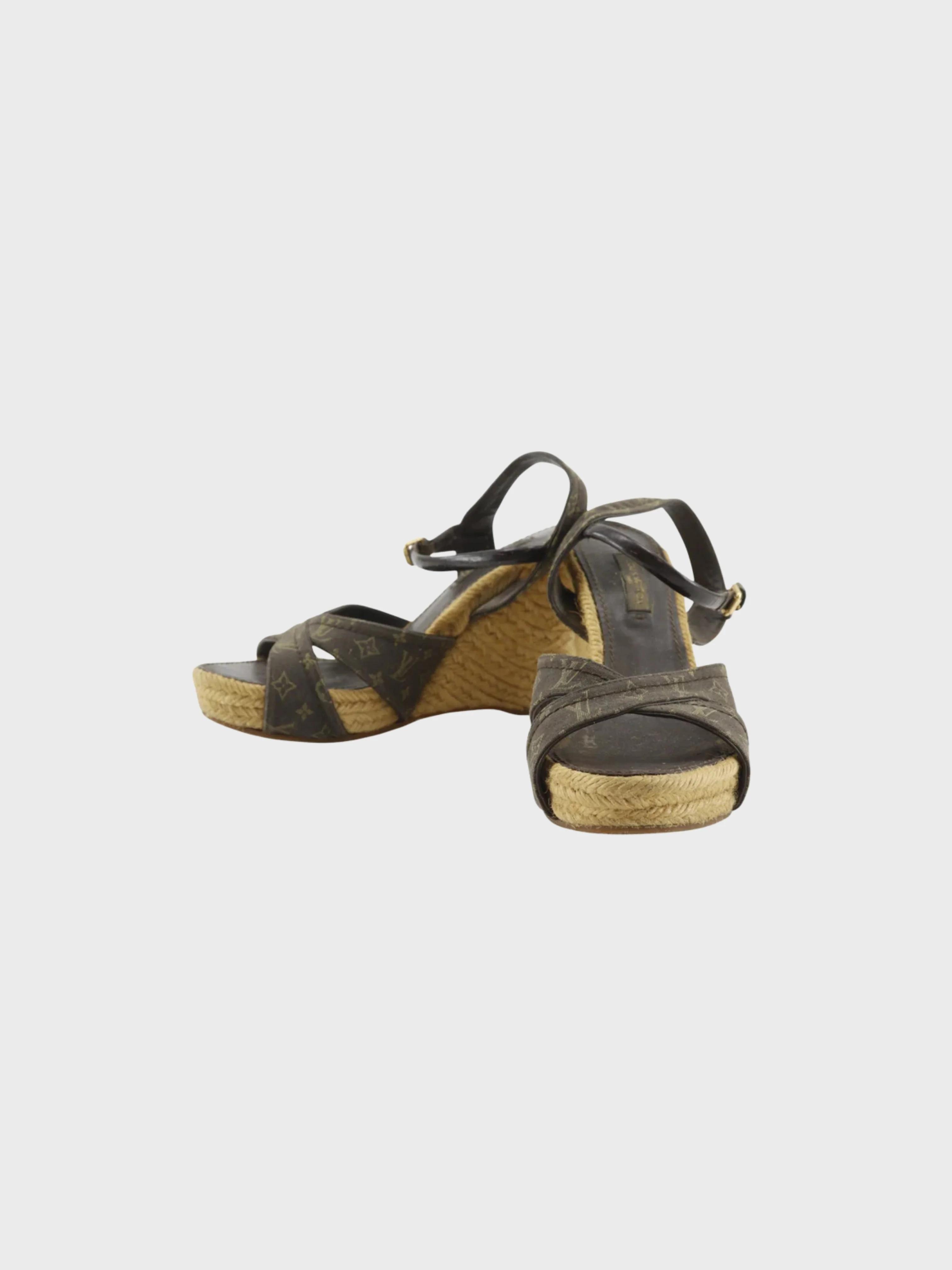 Louis Vuitton 2000s Brown Cotton Monogram Wedge Sandals - Image 2