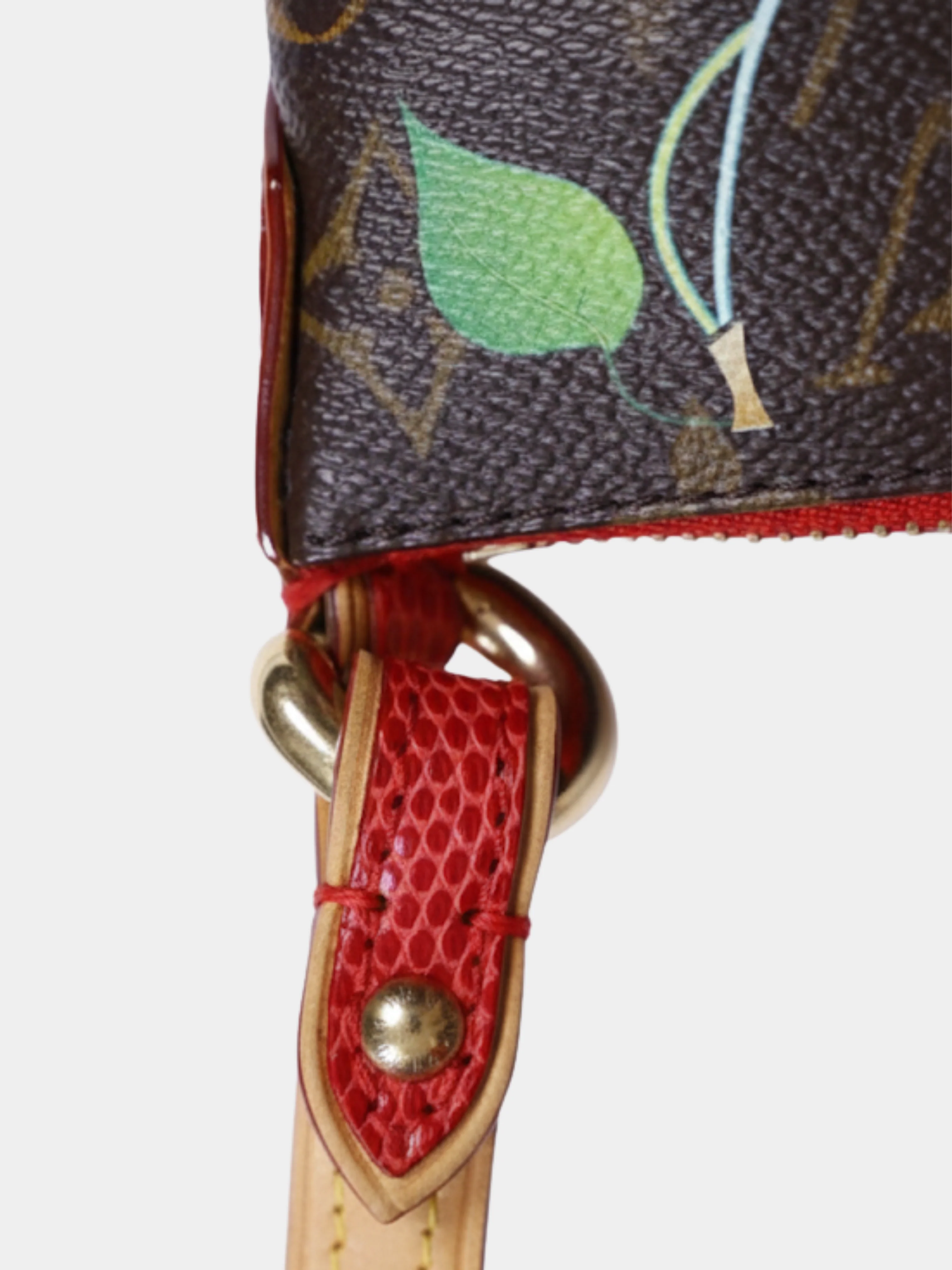 Louis Vuitton 2000s Brown Monogram Cherry Canvas and Red Lizard Shoulder Bag - Image 6