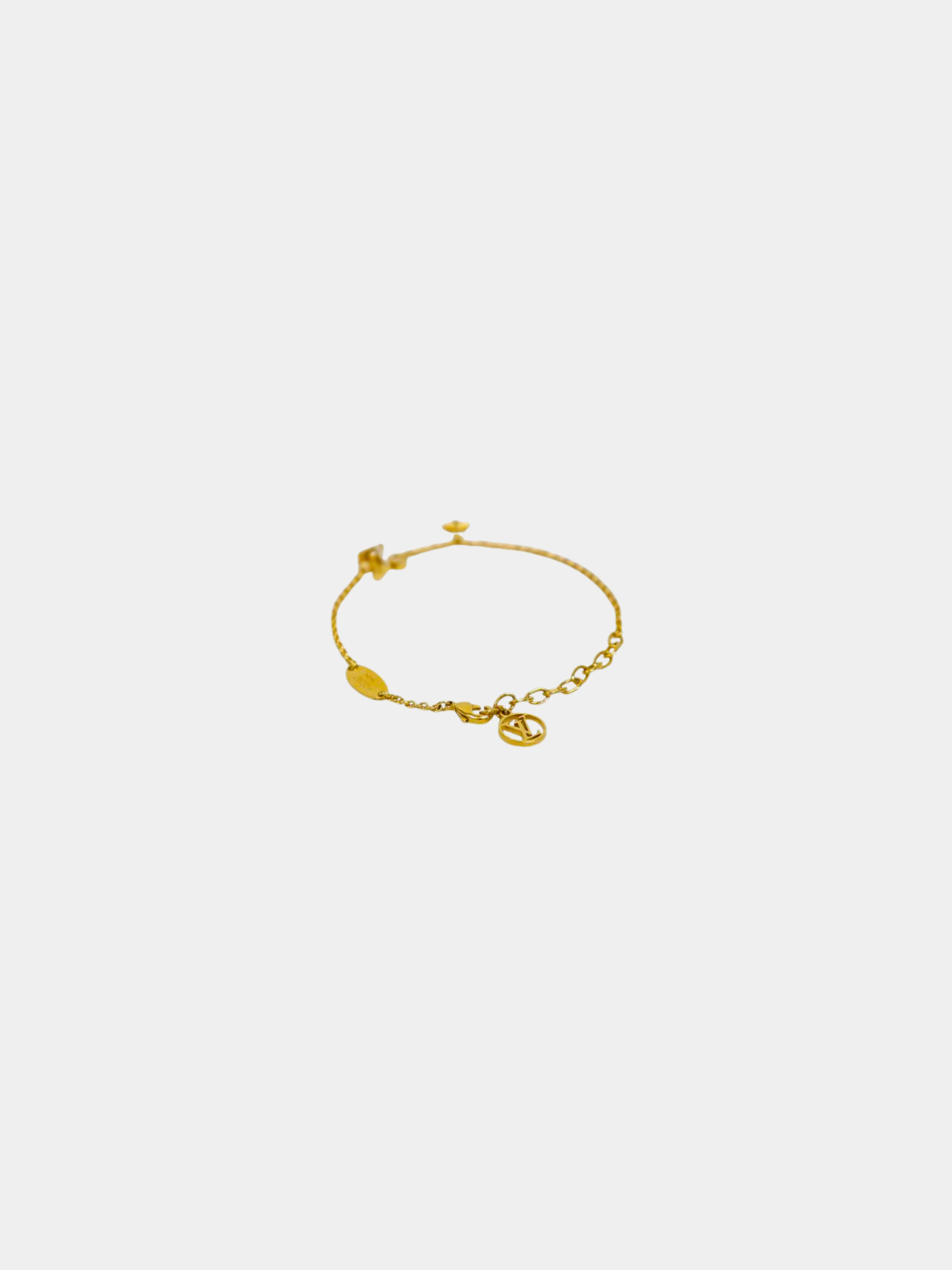 Louis Vuitton 2000s Gold Plated Metal Rhinestone LV Iconic Bracelet