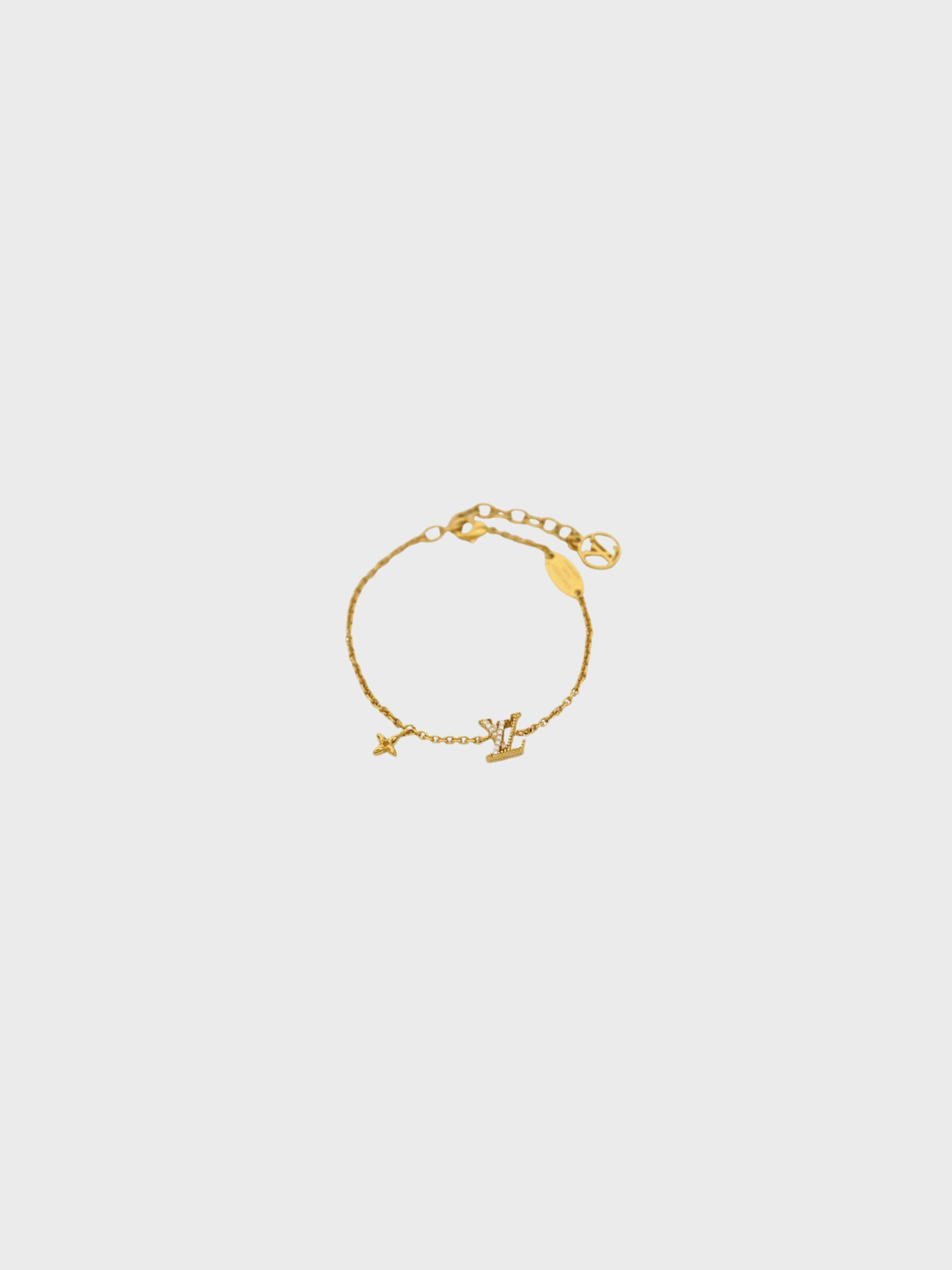 Louis Vuitton 2000s Gold Plated Metal Rhinestone LV Iconic Bracelet - Image 2