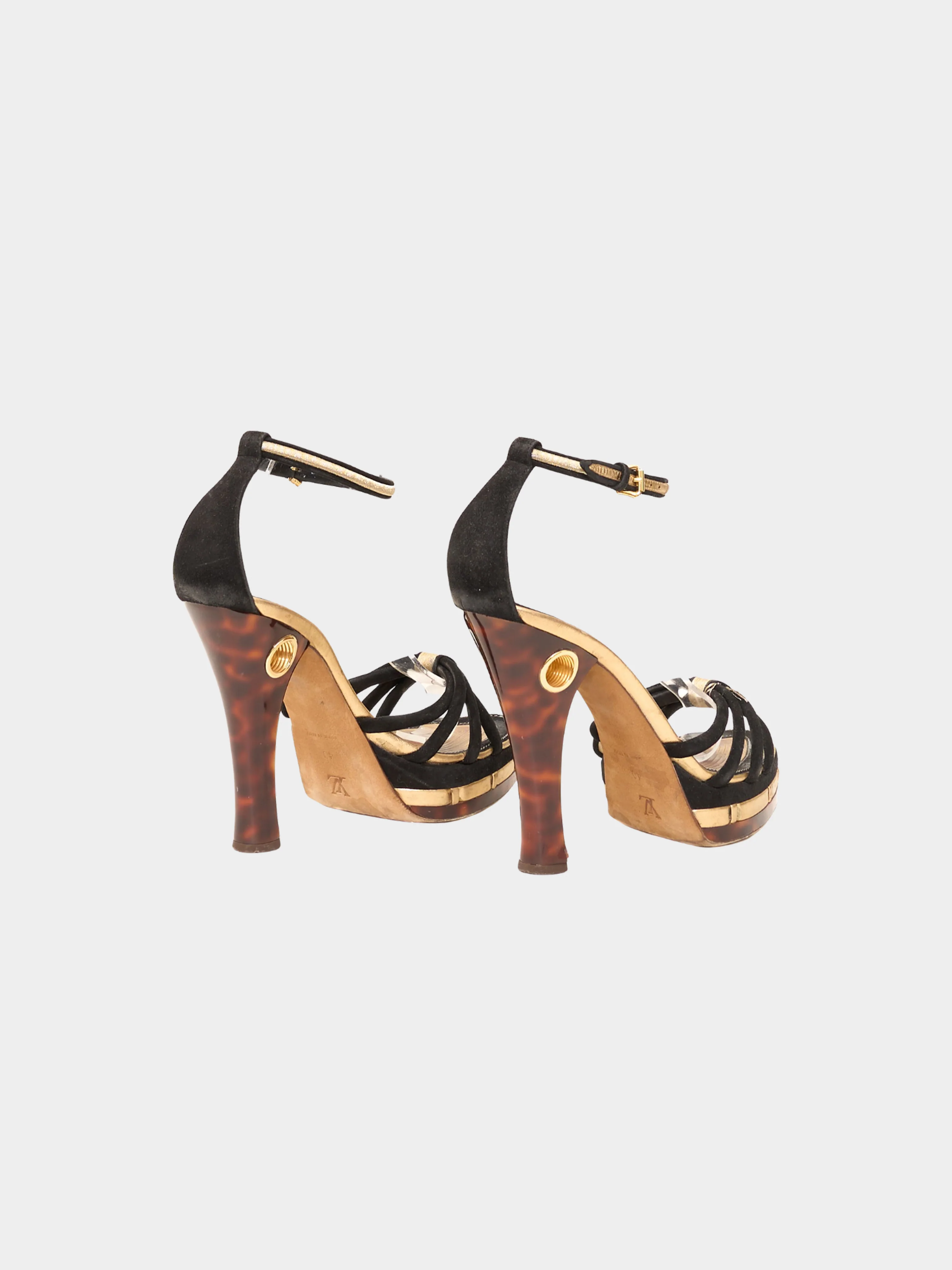 Louis Vuitton 2000s Limited Edition Brown Tortoiseshell Cleo Pompeii Platform Ankle Strap Sandals - Image 2