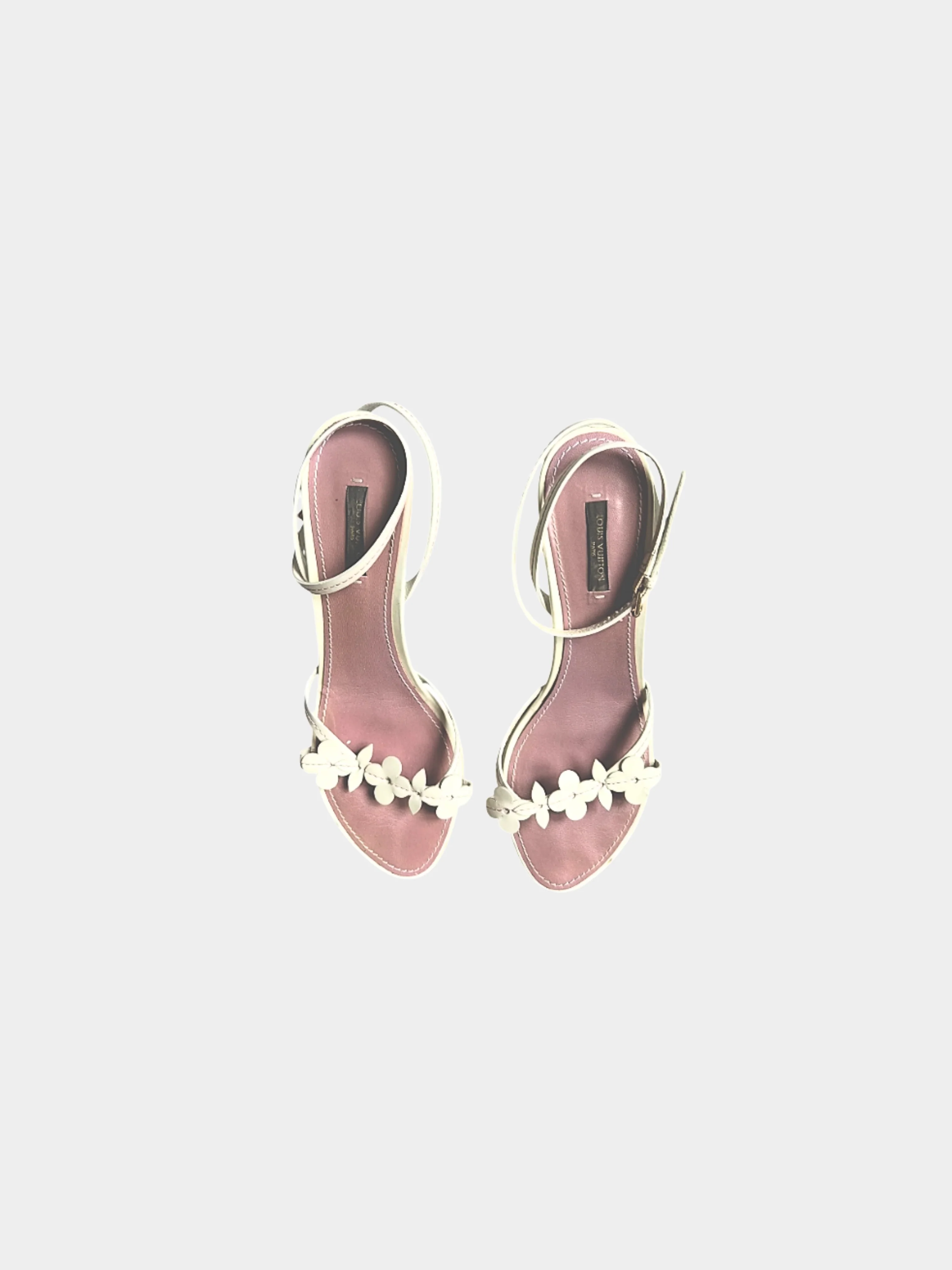 Louis Vuitton 2000s White Leather Floral Sandal Heels - Image 2