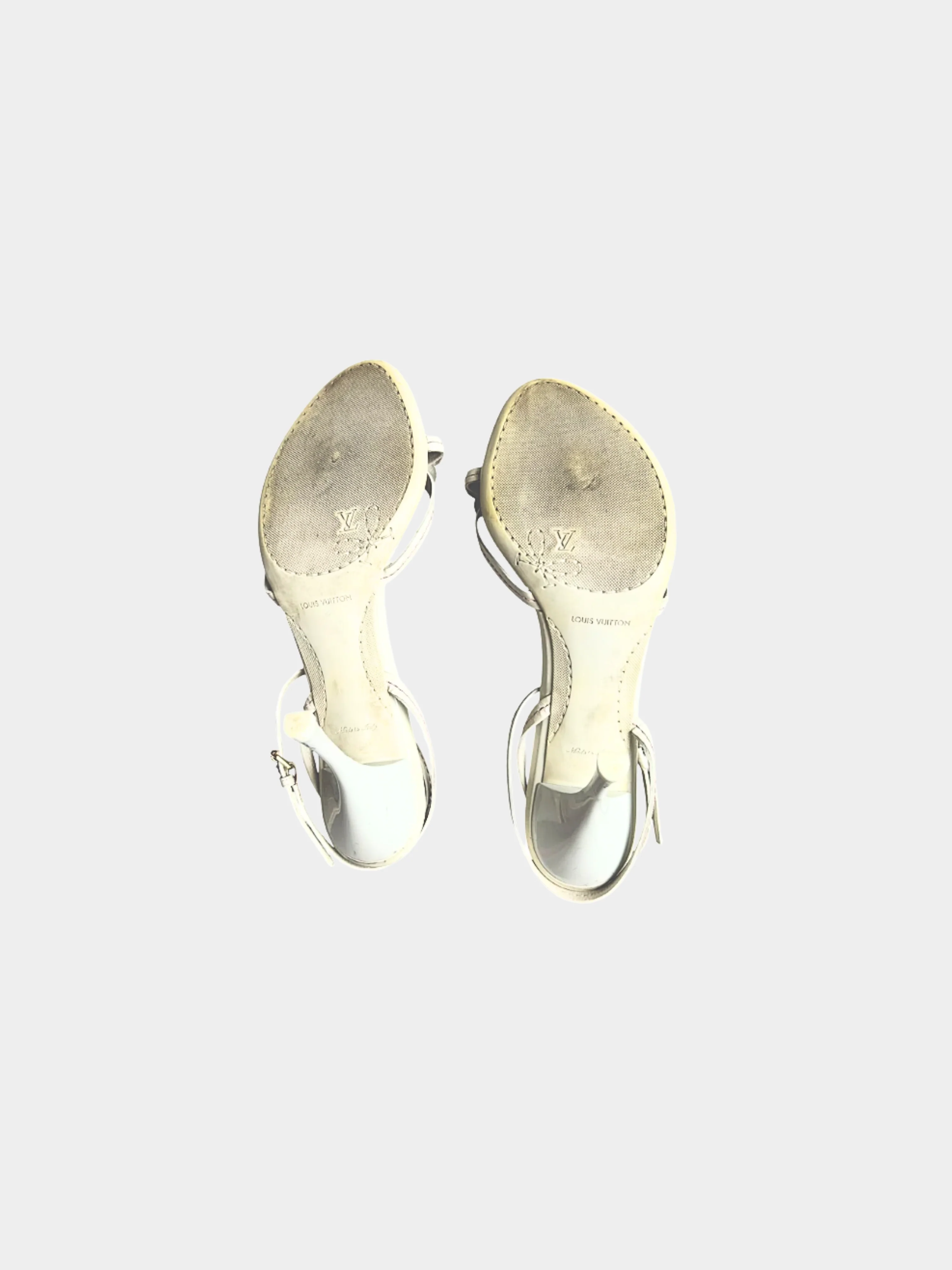 Louis Vuitton 2000s White Leather Floral Sandal Heels - Image 5