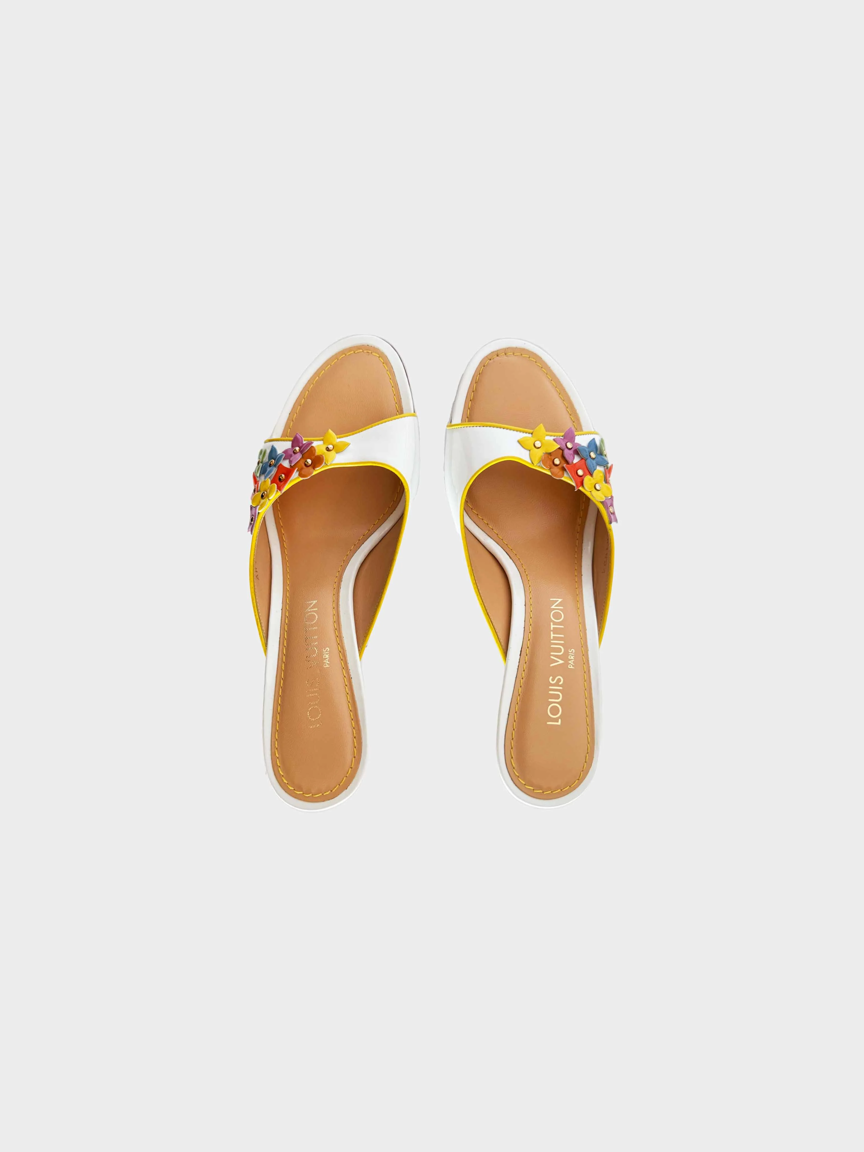 Louis Vuitton 2004 Multicolor Flower-embellished Patent Leather Heeled Sandals - Image 2