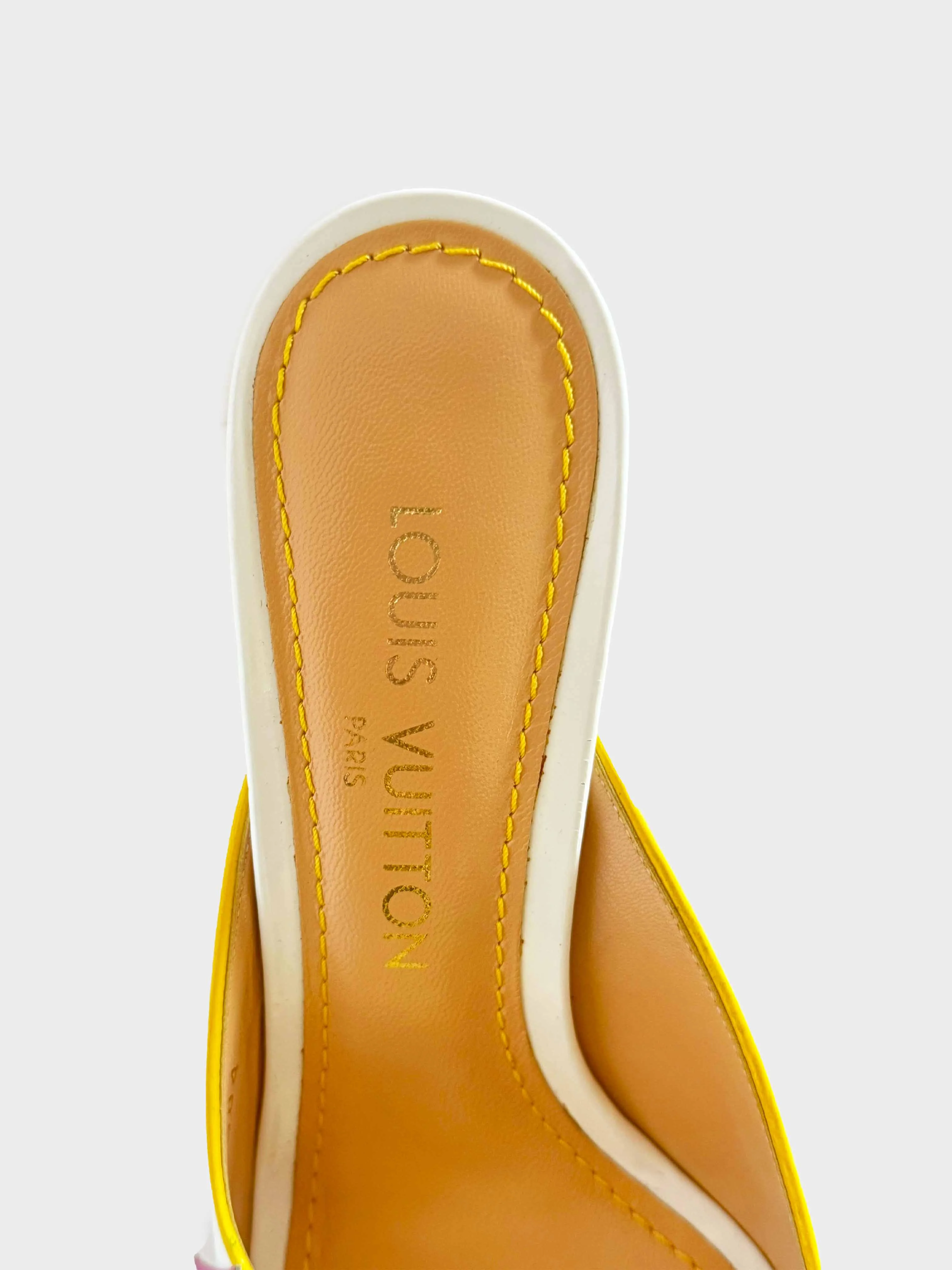 Louis Vuitton 2004 Multicolor Flower-embellished Patent Leather Heeled Sandals - Image 4