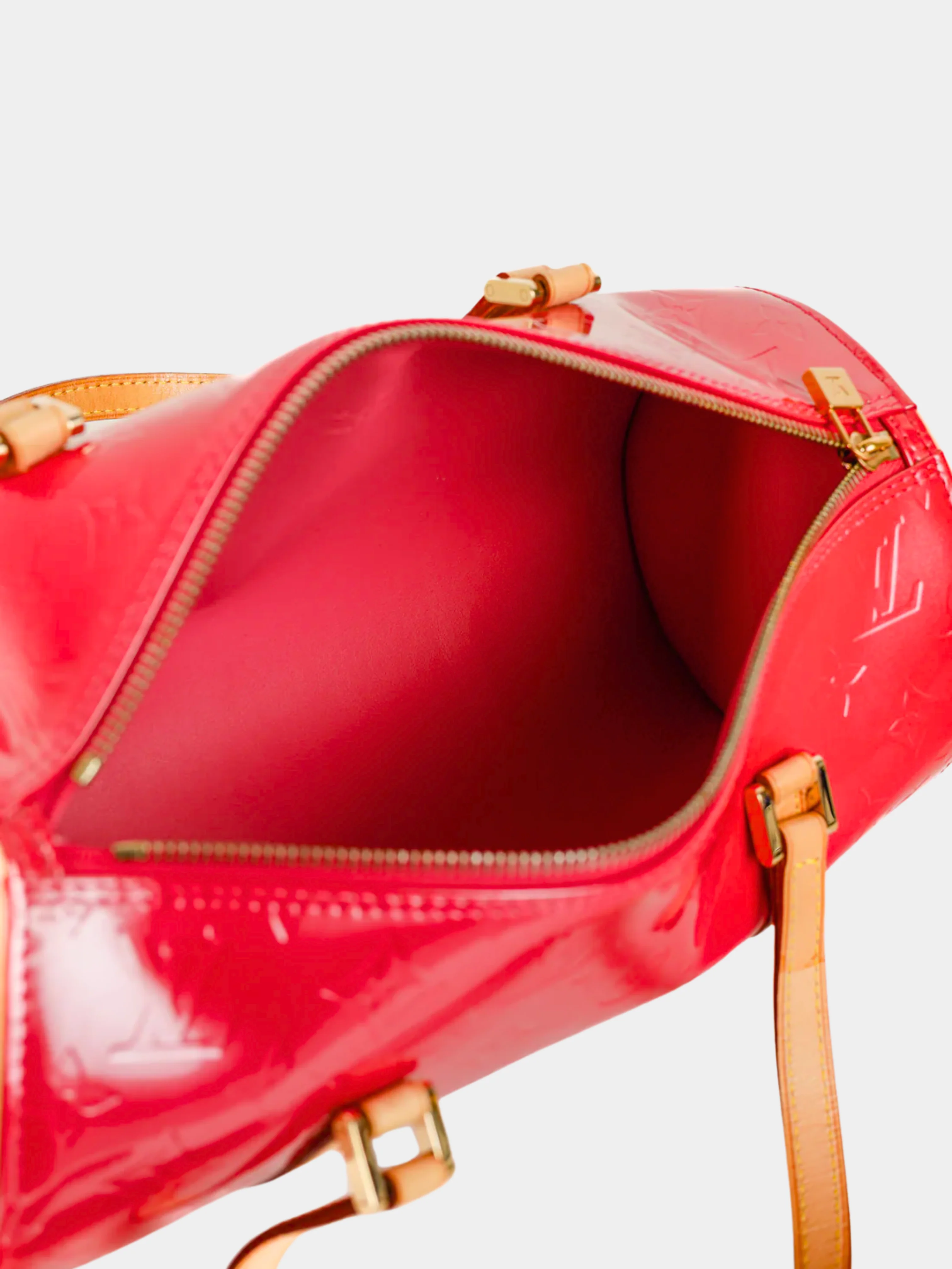 Louis Vuitton 2006 Bedford Pink Framboise Monogram Vernis Leather Barrel Bag - Image 5