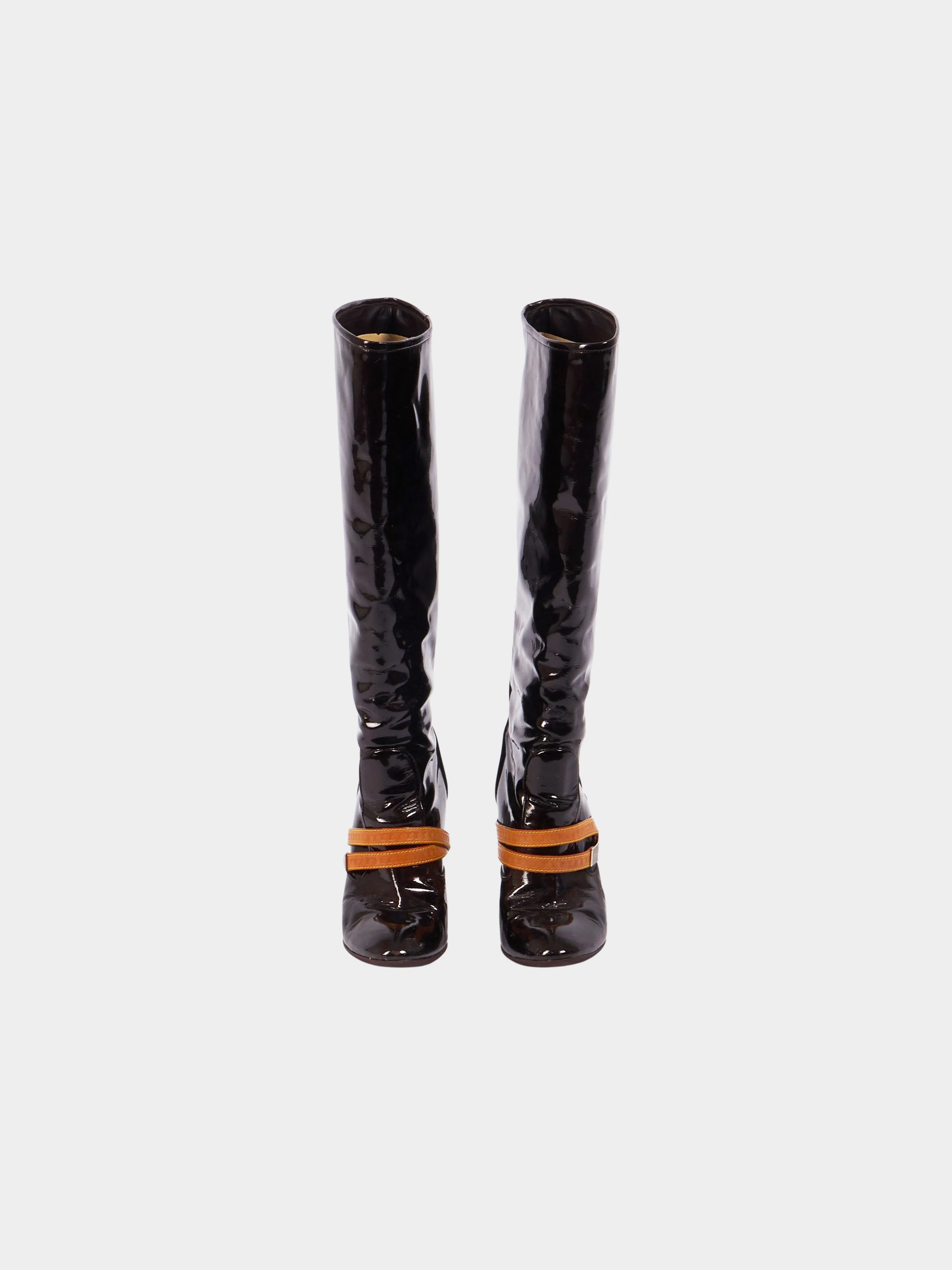 Louis Vuitton 2007 Dark Burgundy Vernis Leather Wedge Boots - Image 2