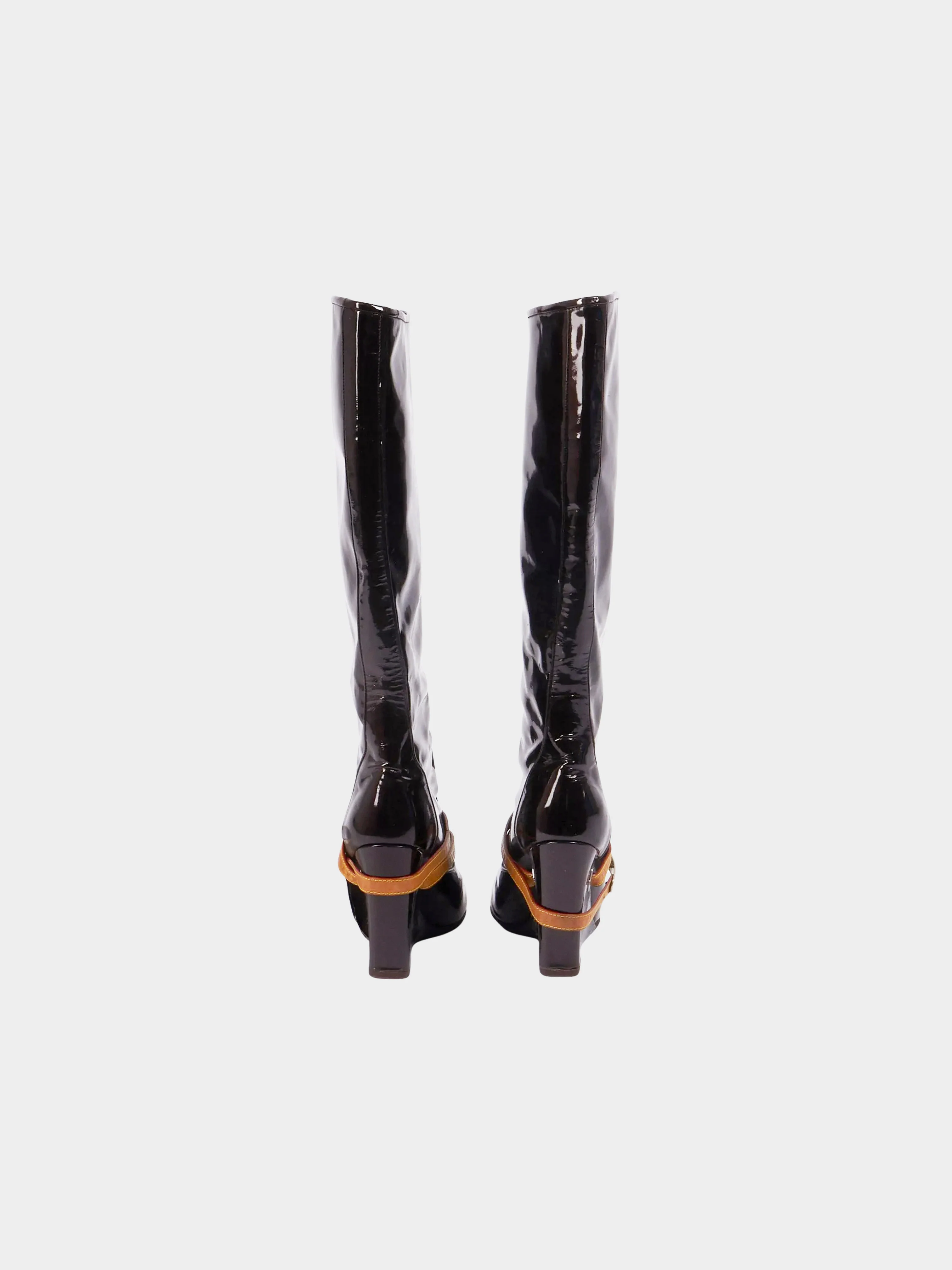 Louis Vuitton 2007 Dark Burgundy Vernis Leather Wedge Boots - Image 3
