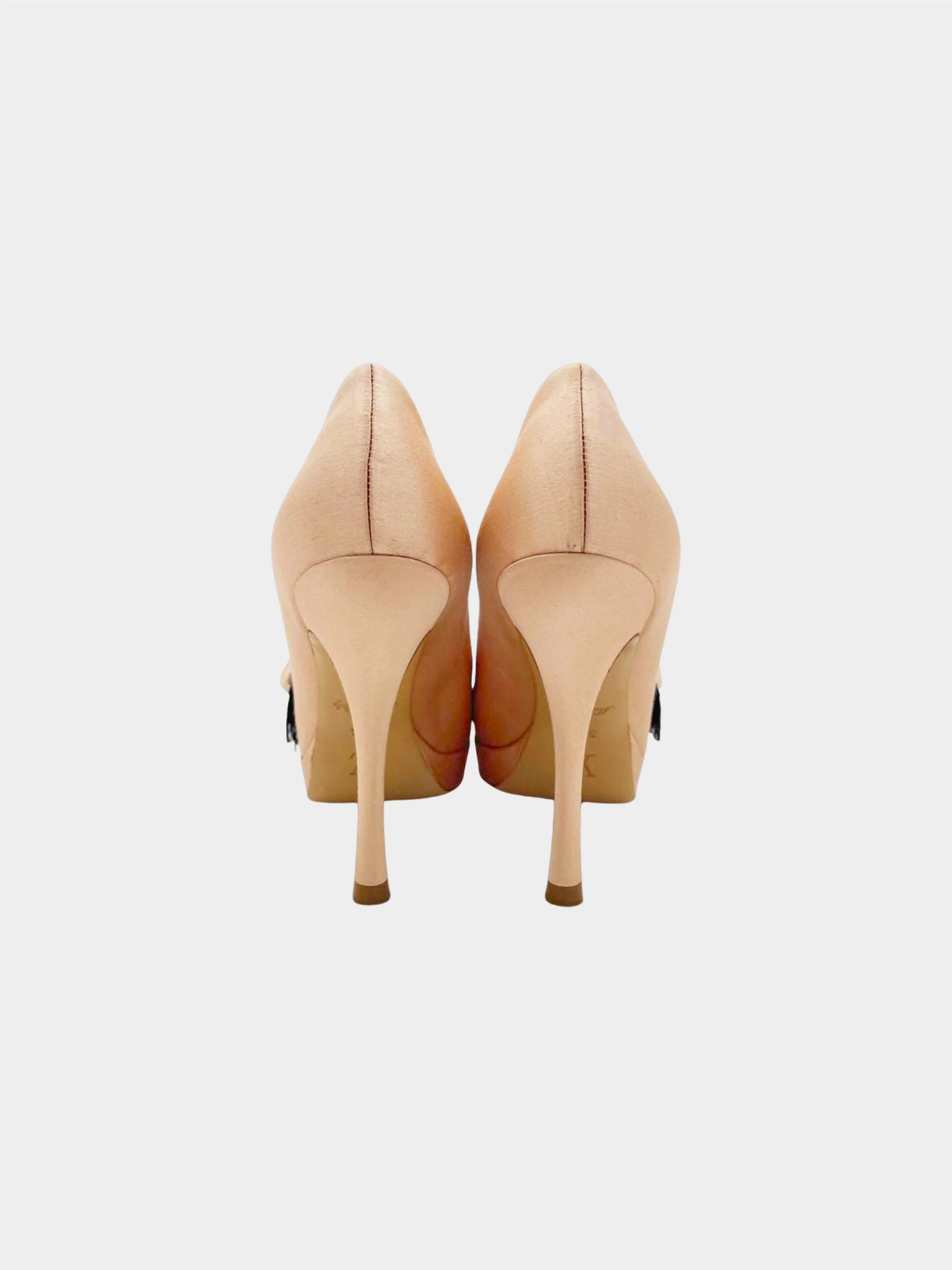 Louis Vuitton 2009 Beige Pink Corsage Peep Toe Satin Pumps - Image 3