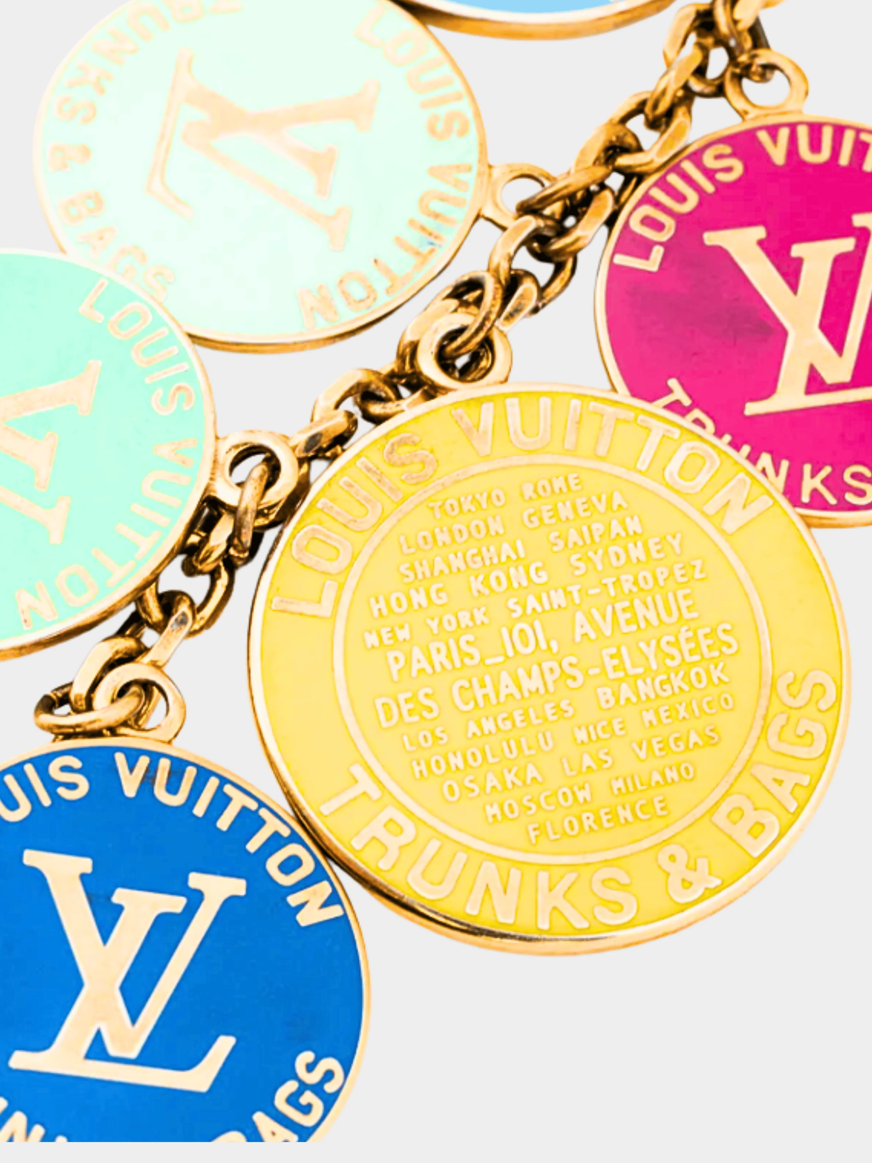 Louis Vuitton 2009 Globe Charm Chains Multicolore Gold-Tone Key Ring - Image 3