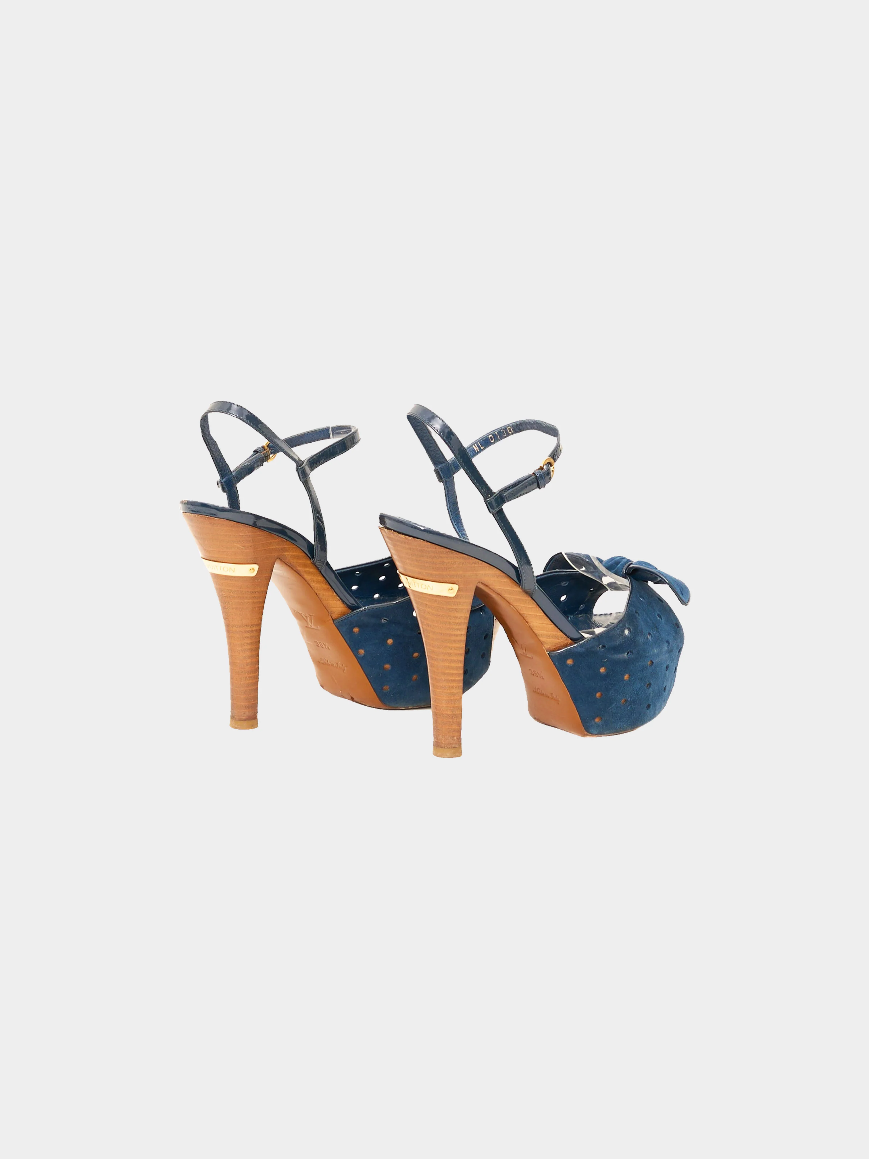 Louis Vuitton 2010 Blue Perforated Suede Rita Platform Heels - Image 3