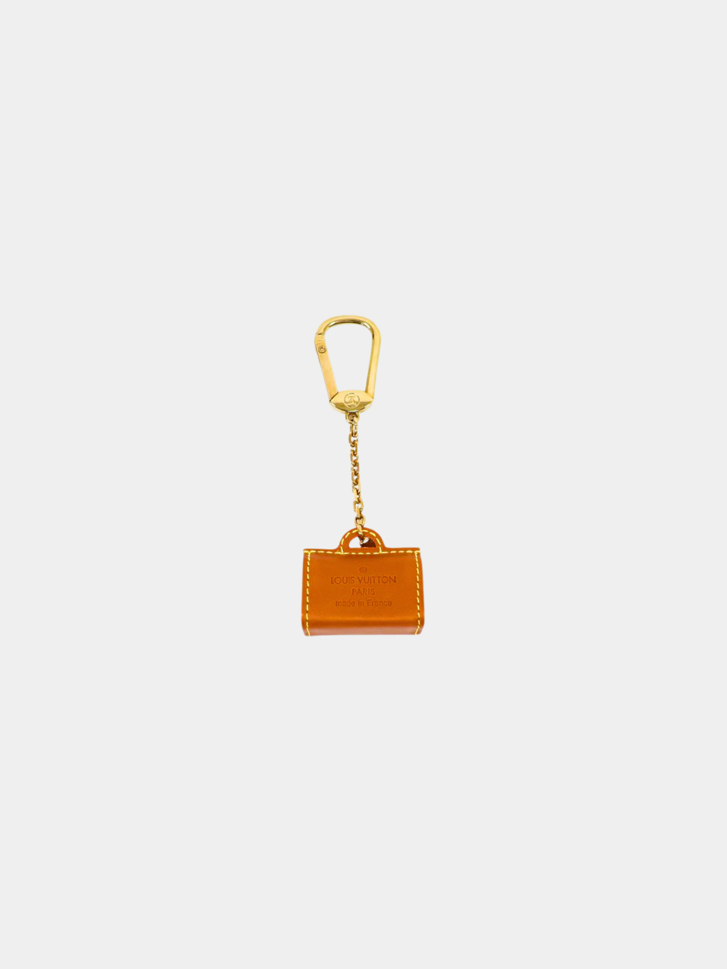 Louis Vuitton 2010s Brown Leather and Gold Bag Keychain Charm - Image 2