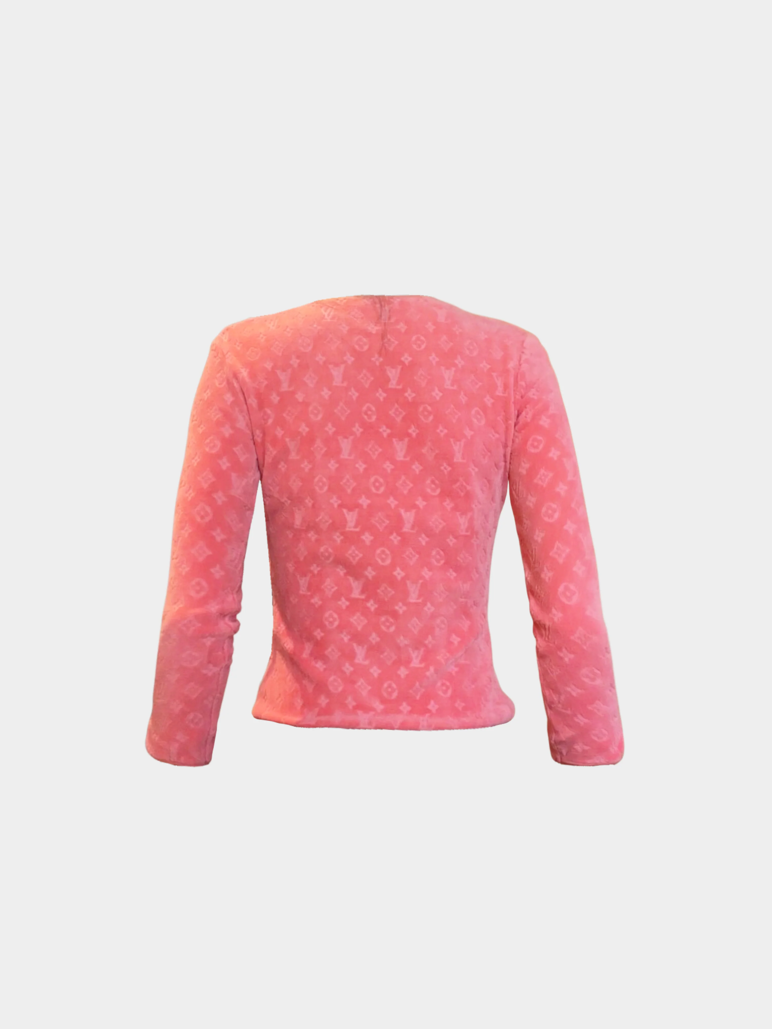 Louis Vuitton 2010s Pink Velour Monogram Zip-up Cardigan Top - Image 2