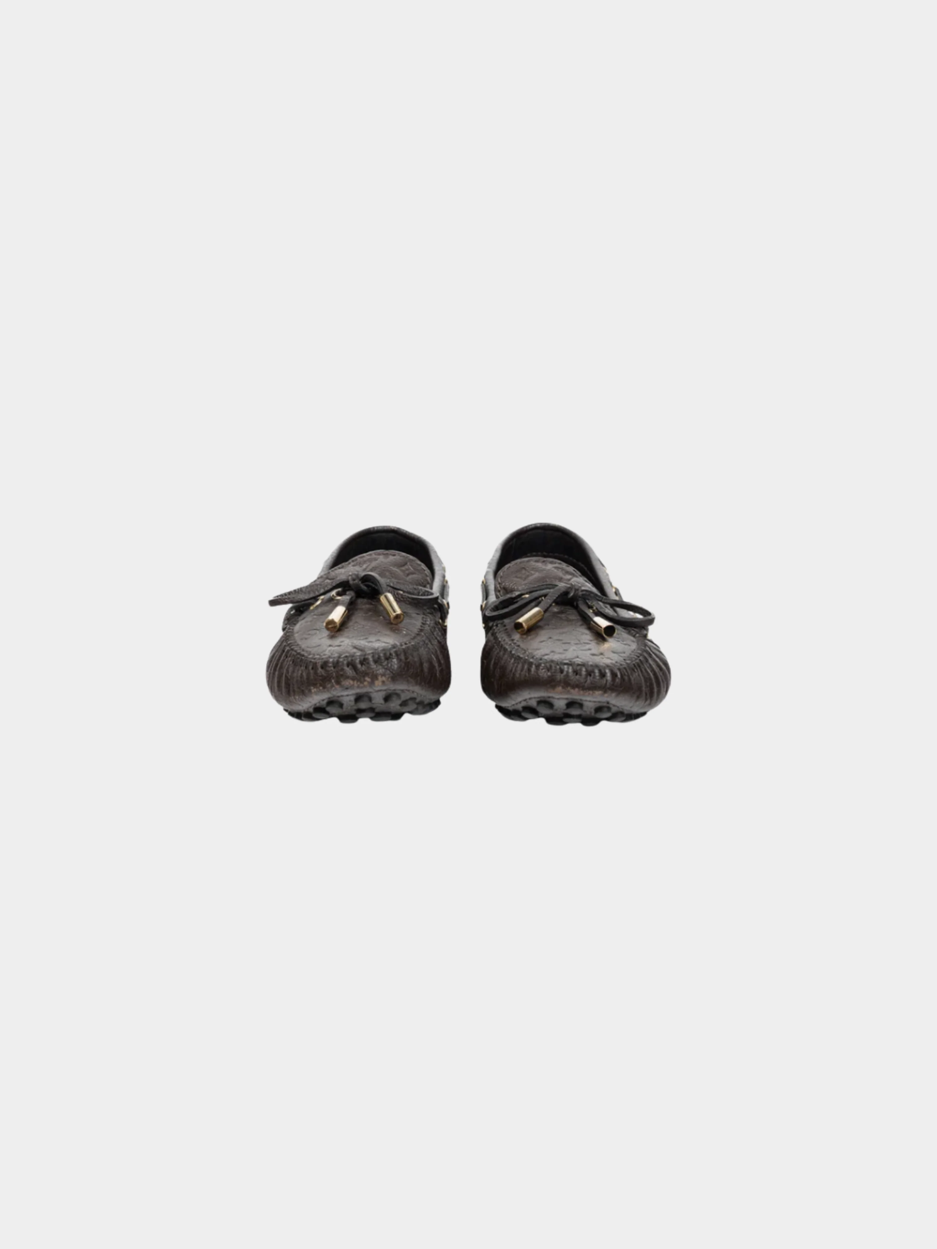 Louis Vuitton 2012 Gloria Brown Monogram-Embossed Leather Flat Loafers - Image 2