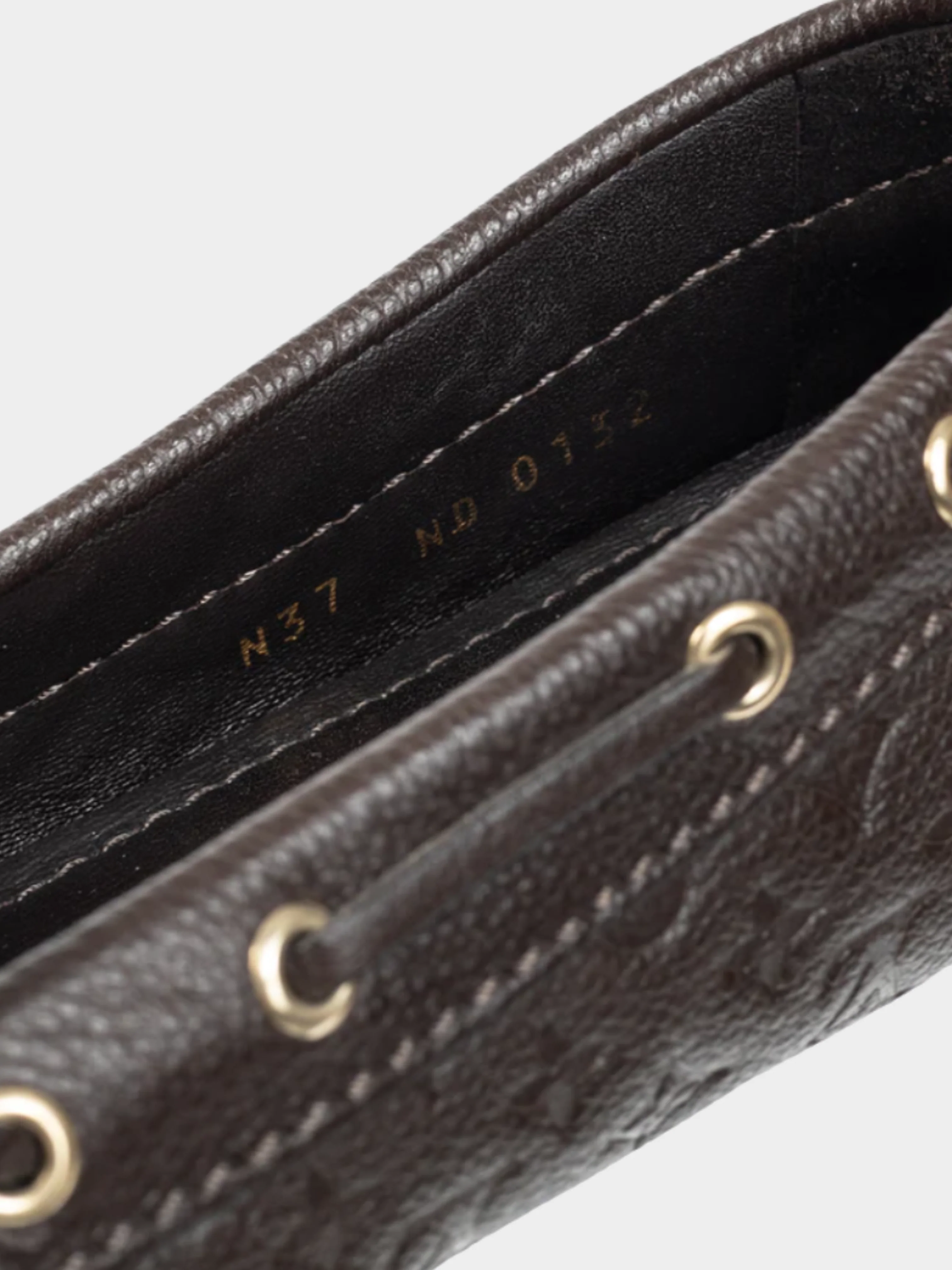 Louis Vuitton 2012 Gloria Brown Monogram-Embossed Leather Flat Loafers - Image 4