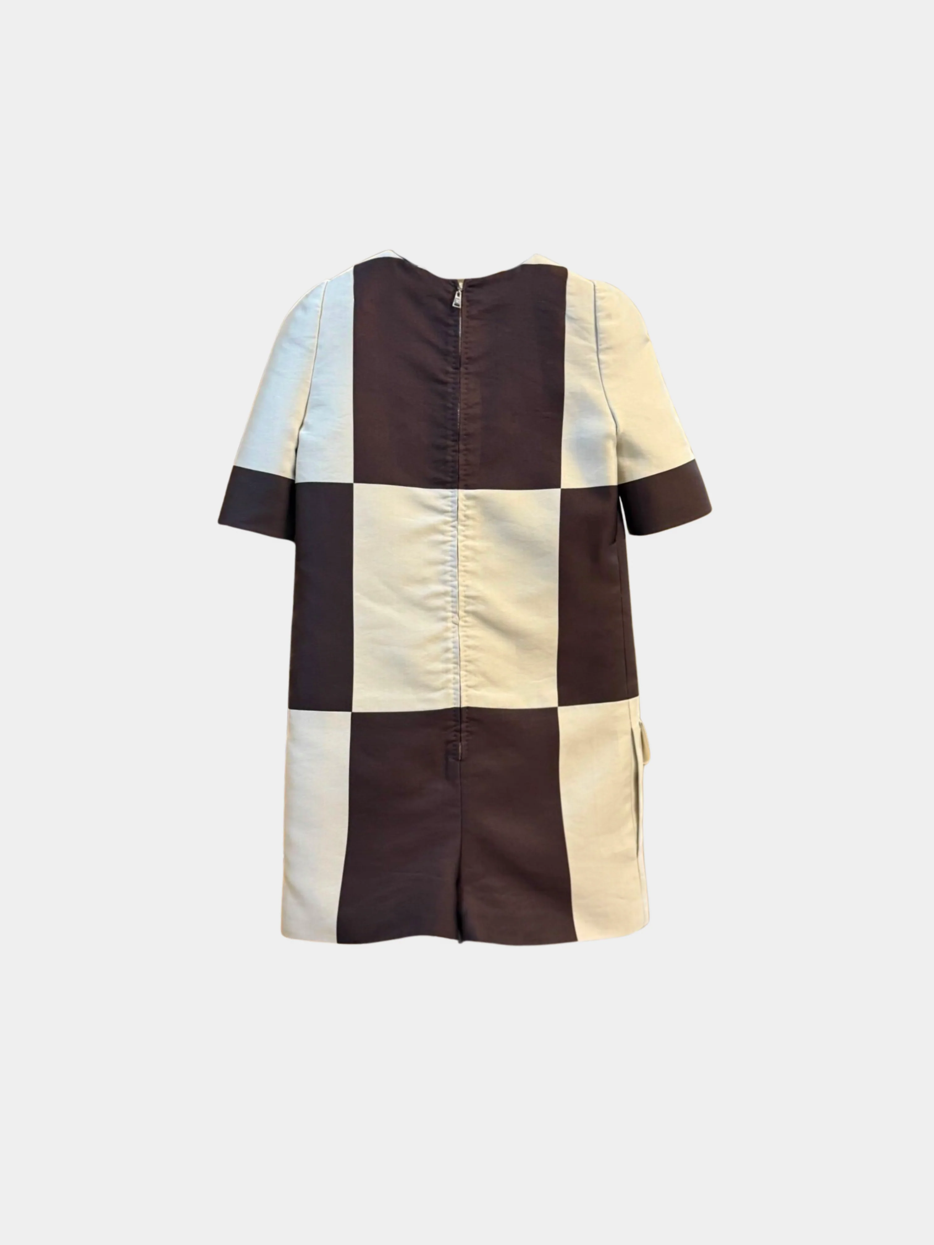 Louis Vuitton 2013 Brown Cream Check-Panel Mini Dress - Image 2