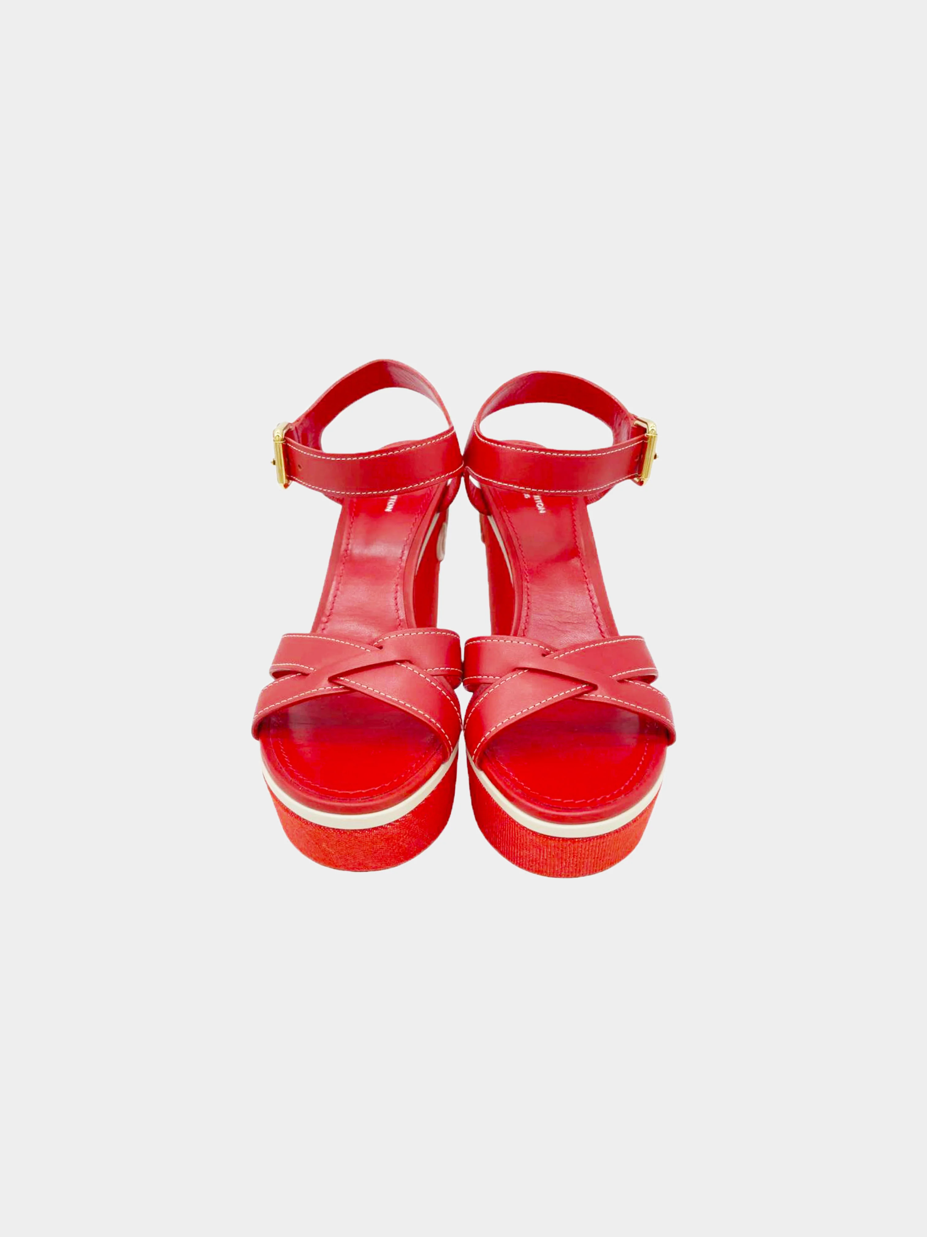 Louis Vuitton 2016 Red Waterfall Wedge Sandals - Image 2