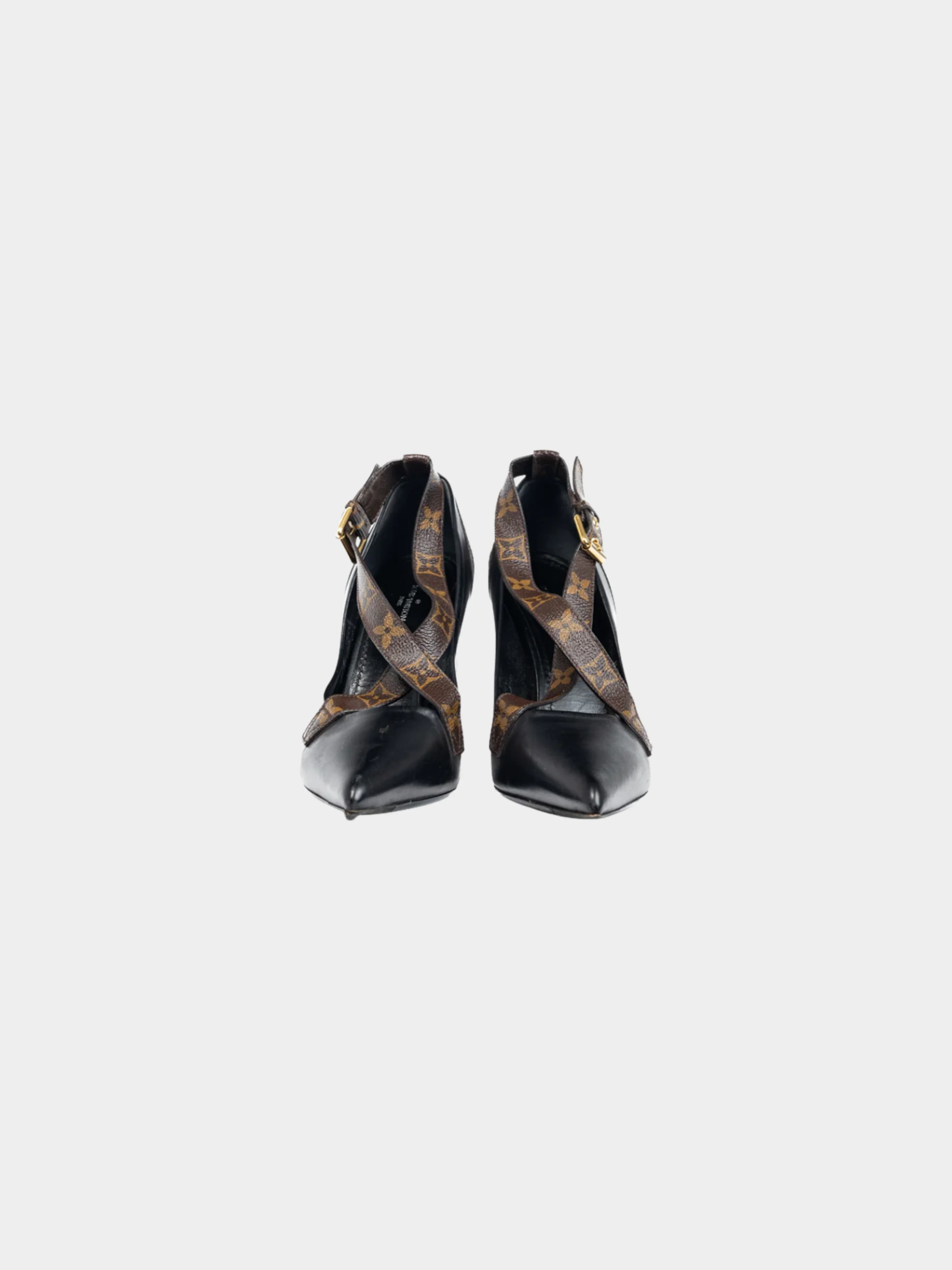 Louis Vuitton 2018 Matchmake Black Leather & Monogram Canvas Crossover Pumps - Image 2