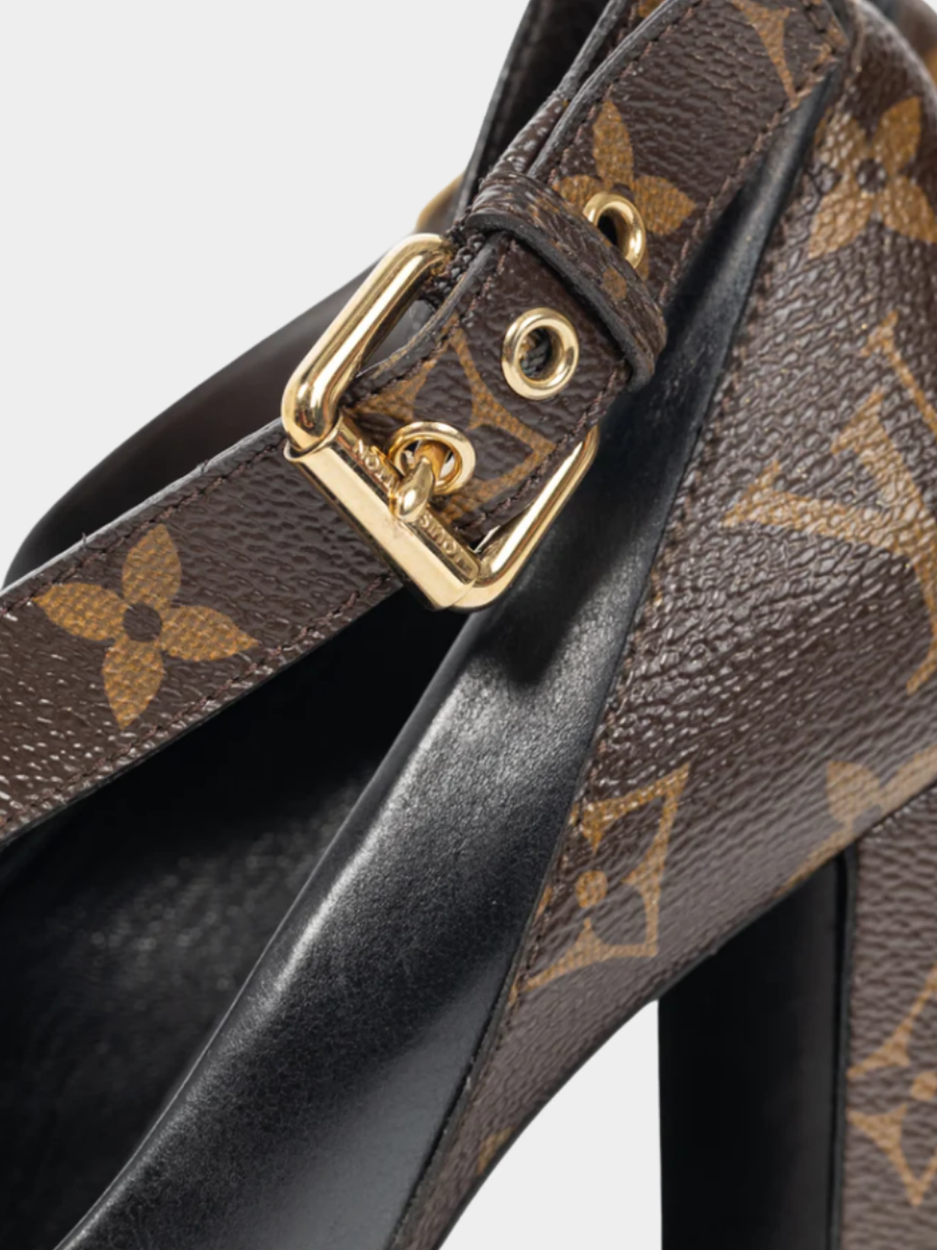 Louis Vuitton 2018 Matchmake Black Leather & Monogram Canvas Crossover Pumps - Image 4