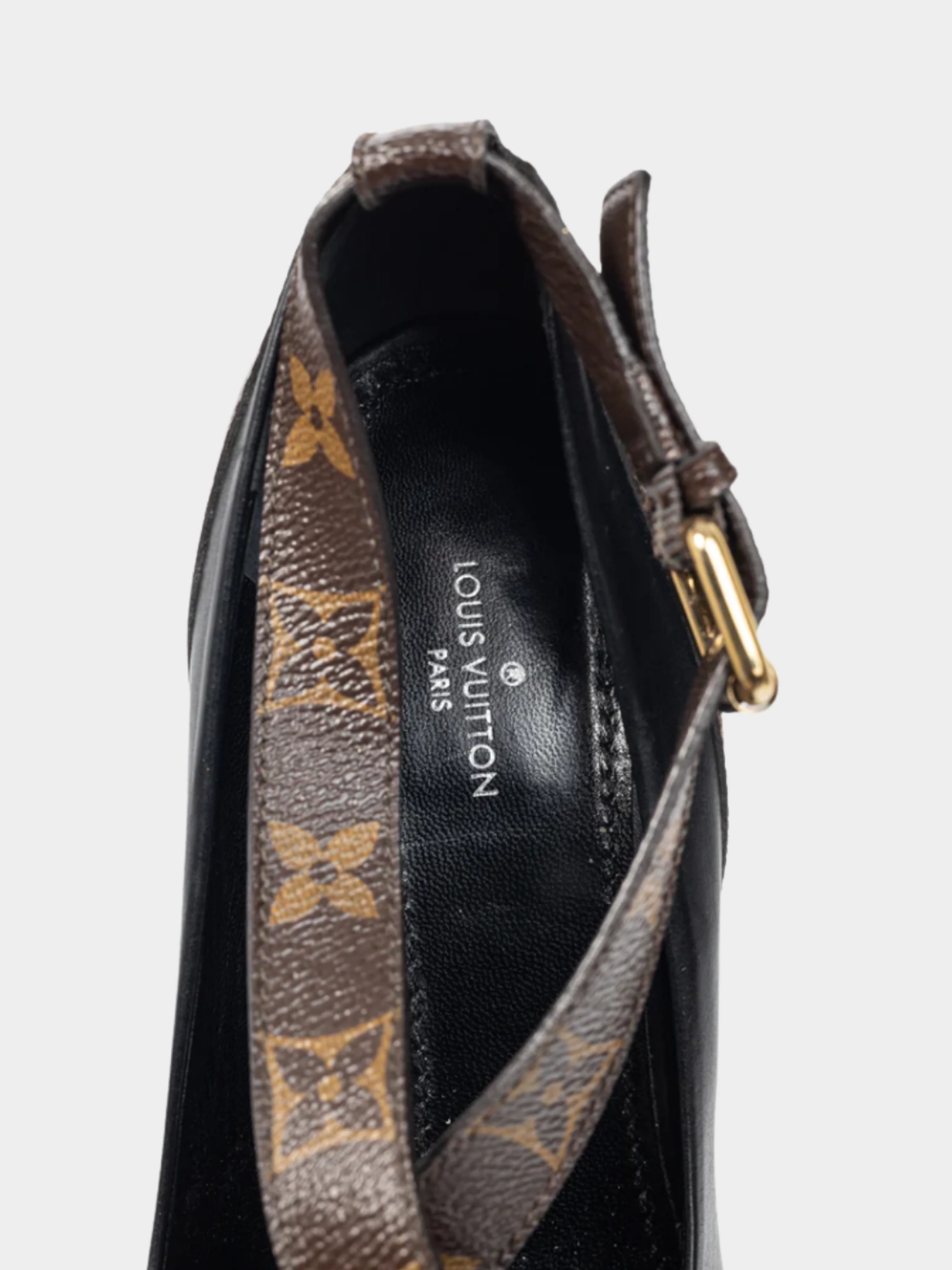 Louis Vuitton 2018 Matchmake Black Leather & Monogram Canvas Crossover Pumps - Image 6
