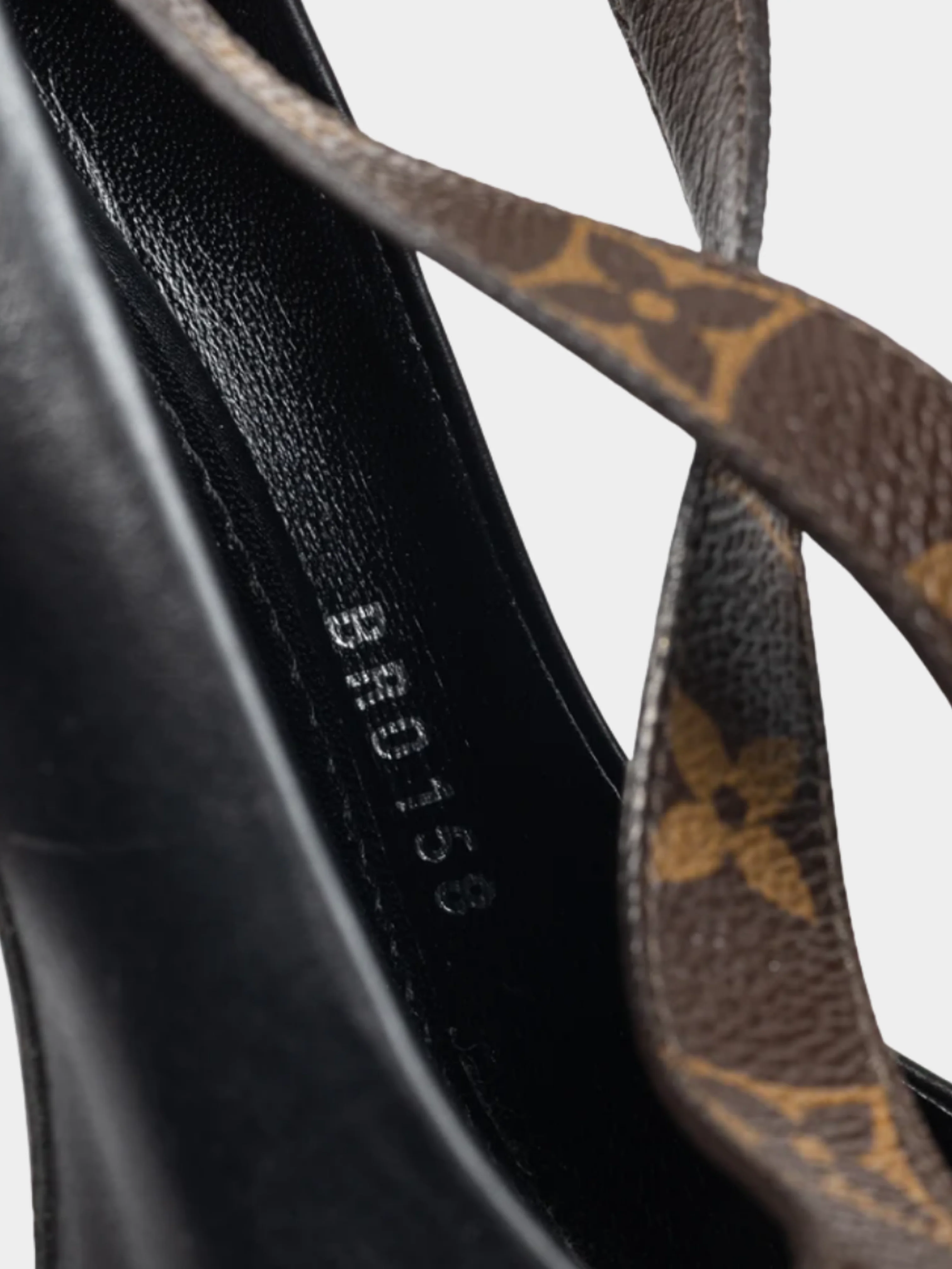 Louis Vuitton 2018 Matchmake Black Leather & Monogram Canvas Crossover Pumps - Image 7