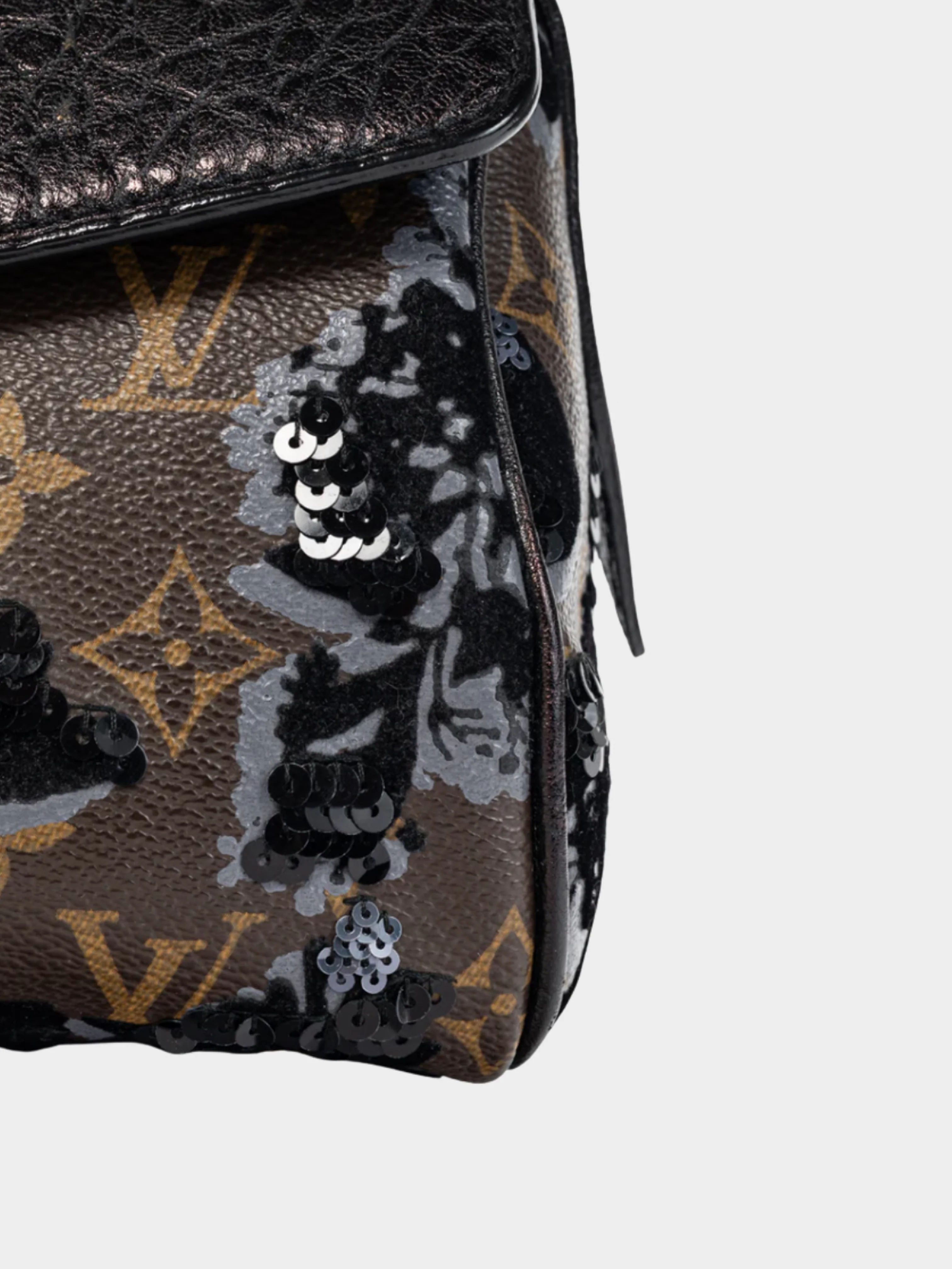 Louis Vuitton AW 2010 Brown Carrousel Monogram Fleur de Jais Sequined Velvet Handbag - Image 4