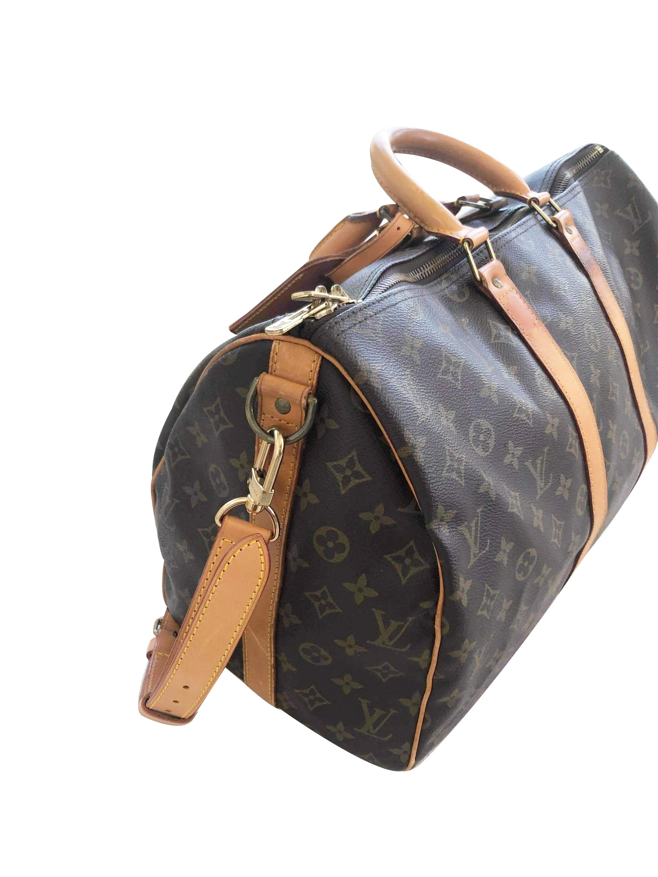 Louis Vuitton 2000s Brown Monogram Keepall Leather Duffle - Image 3