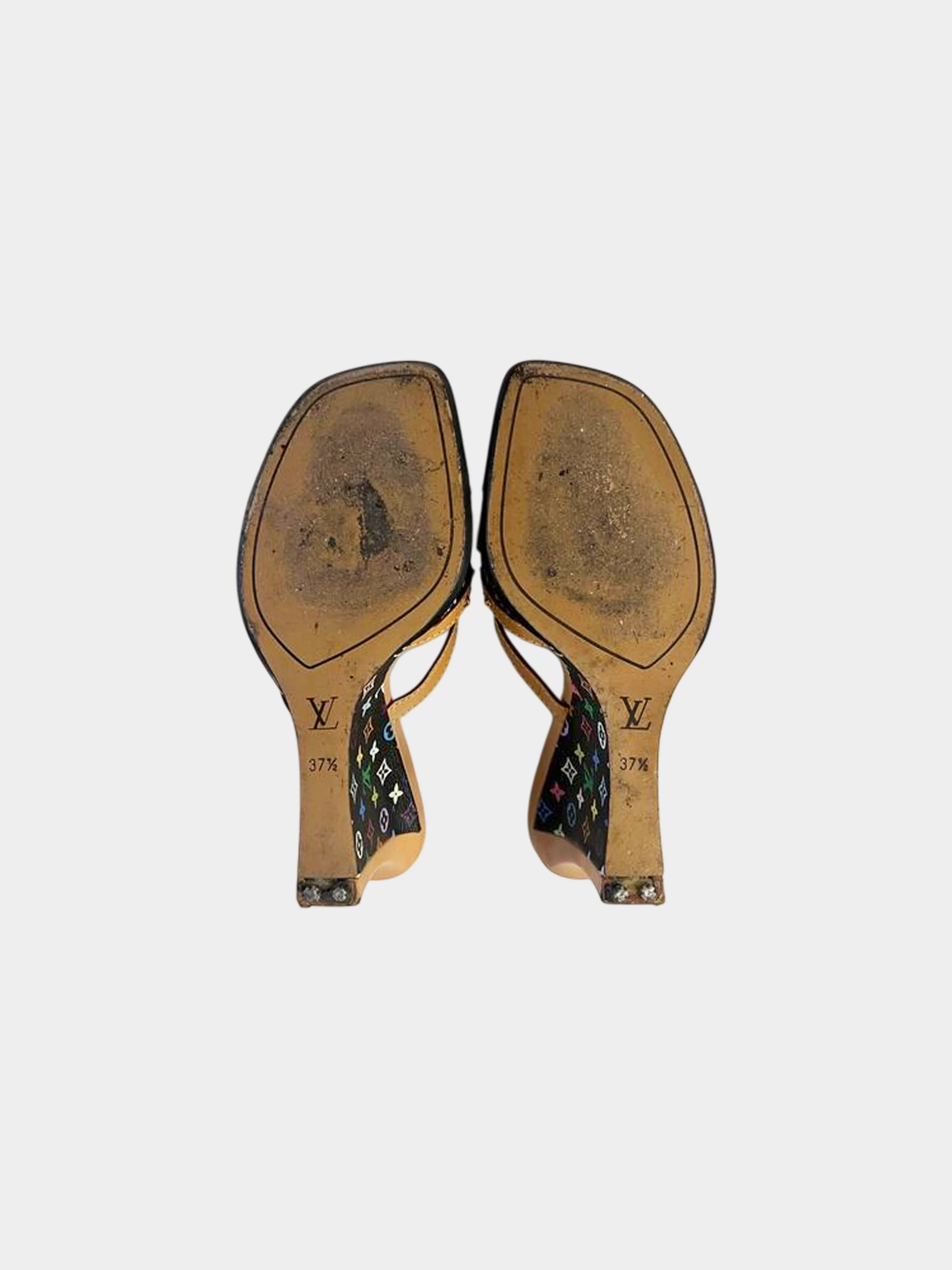 Louis Vuitton Early 2000s Takashi Murakami Black Multicolor Wedge Sandals with Bow - Image 4