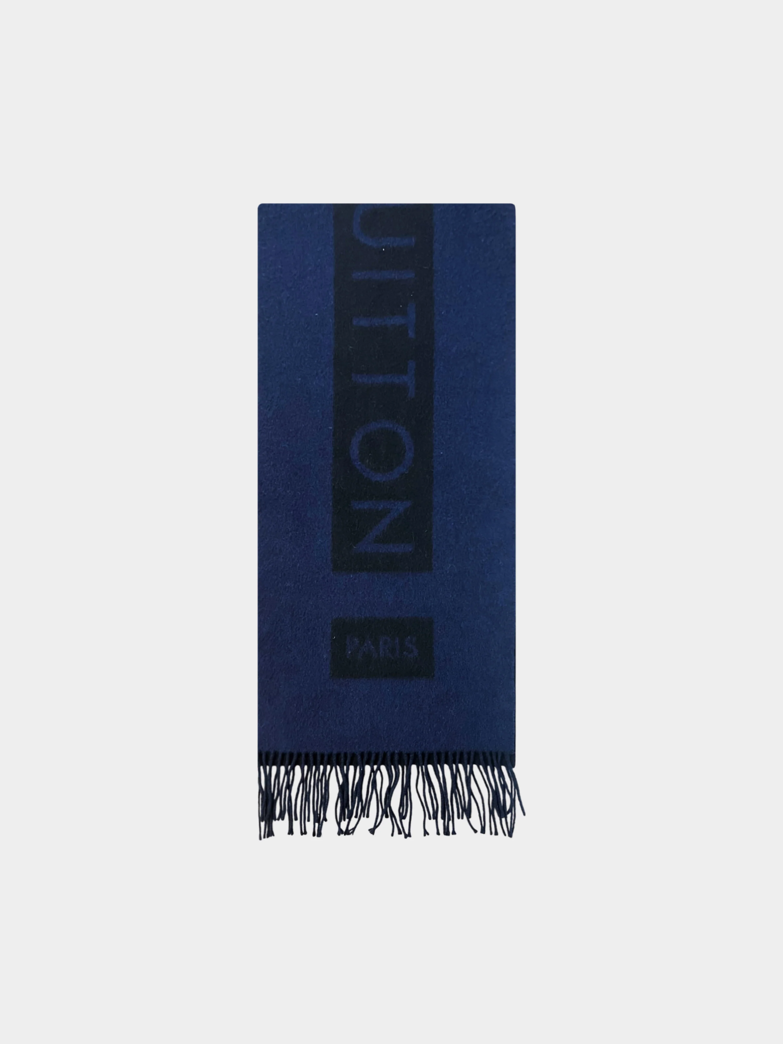 Louis Vuitton Early 2020s Reversible Navy Cashmere Fringed Scarf - Image 2