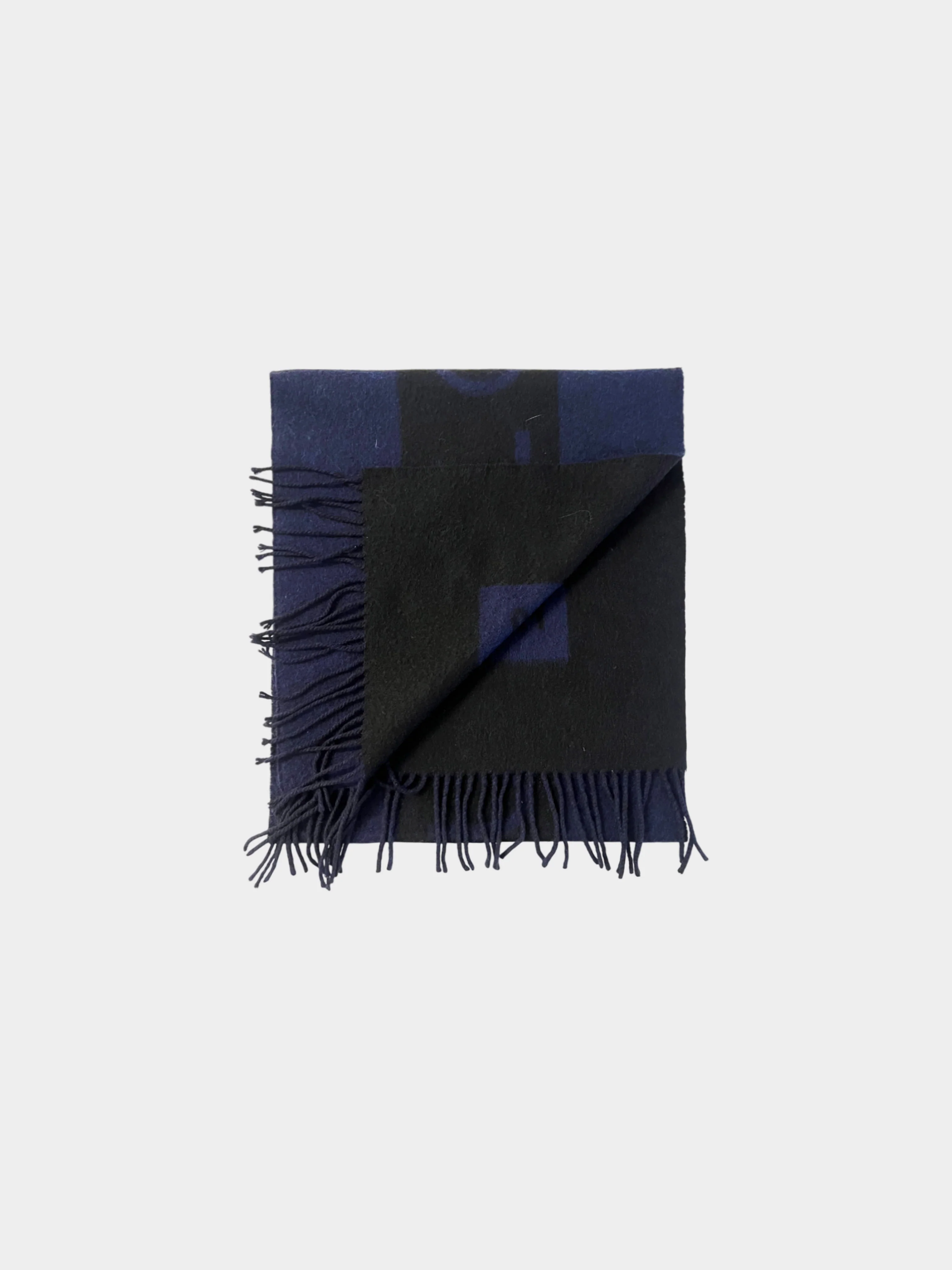 Louis Vuitton Early 2020s Reversible Navy Cashmere Fringed Scarf - Image 3
