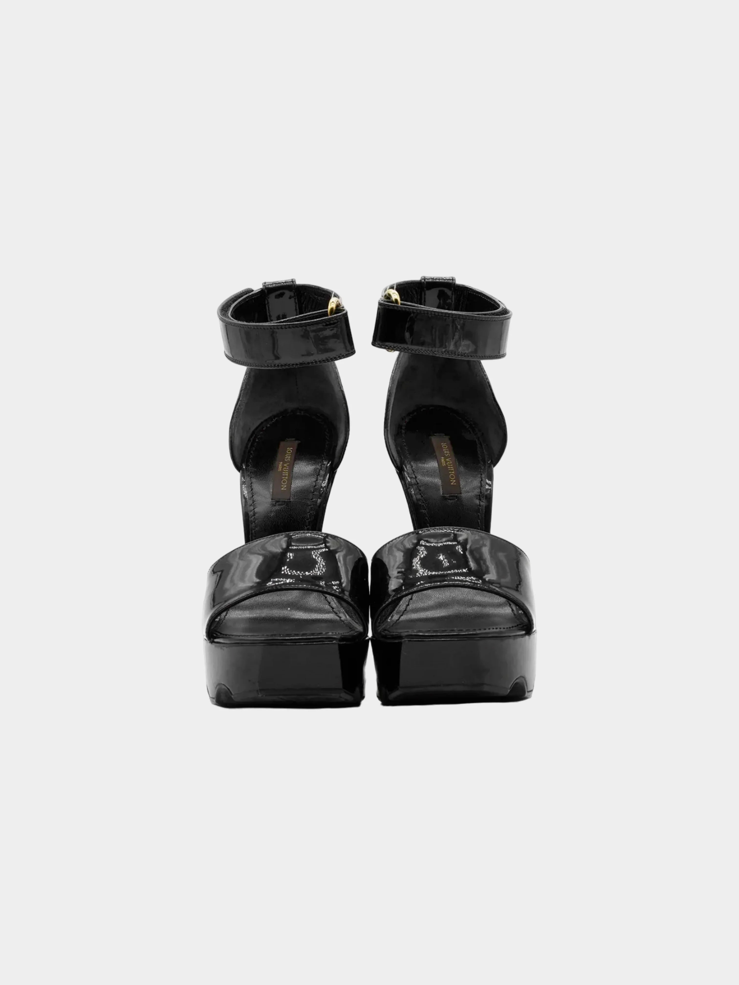Louis Vuitton FW 2006 Black Patent Leather Heeled Sandals - Image 2