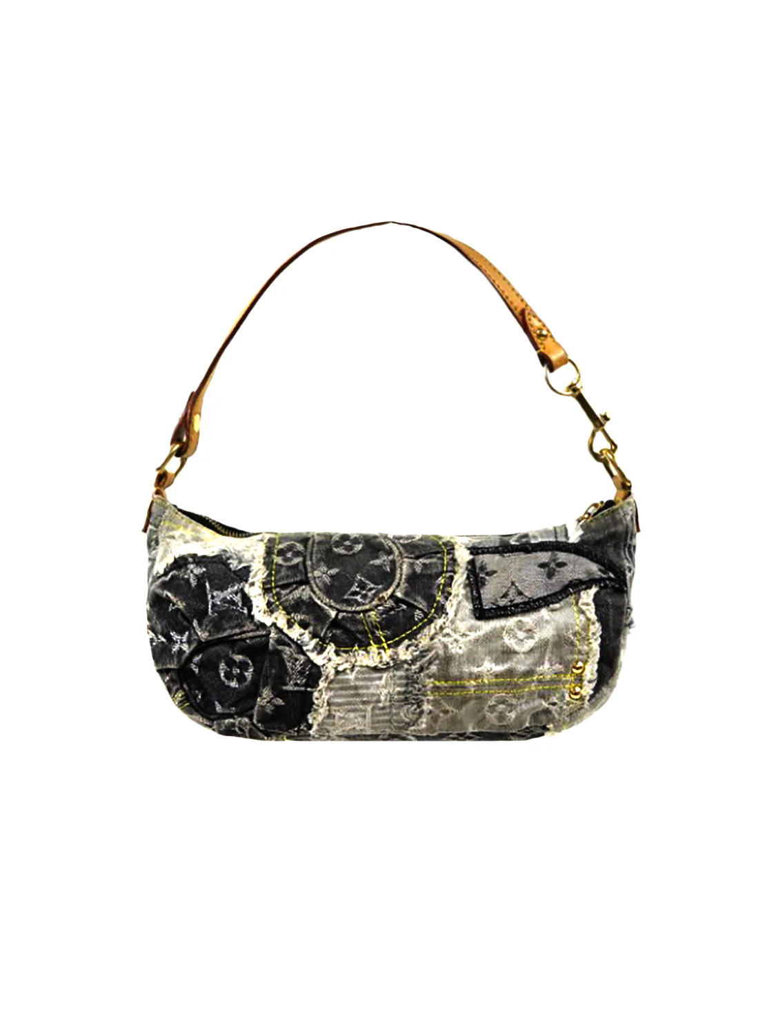 Louis Vuitton 2000s Gray Monogram Denim Patchwork Shoulder Bag - Image 2