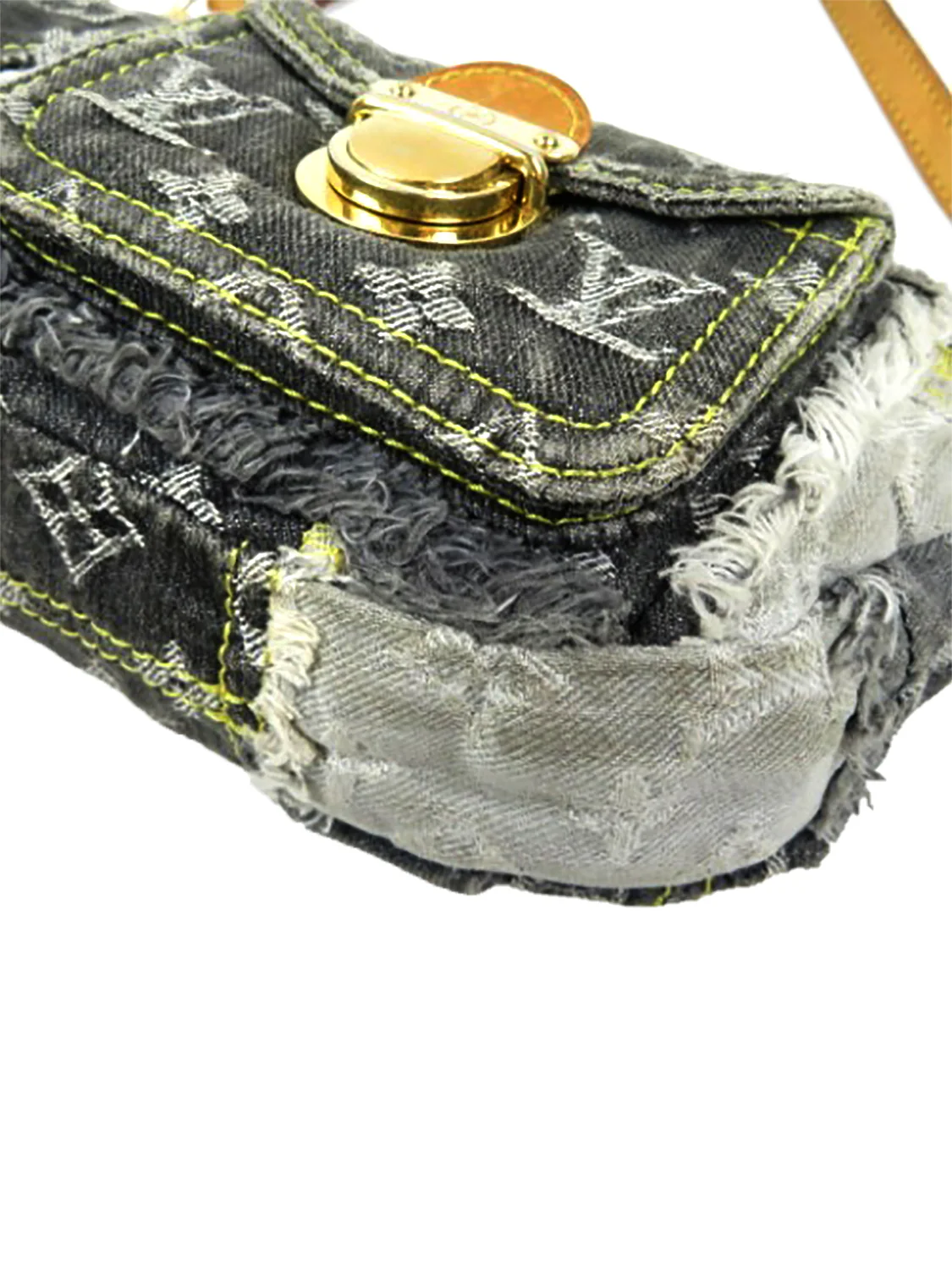 Louis Vuitton 2000s Gray Monogram Denim Patchwork Shoulder Bag - Image 3