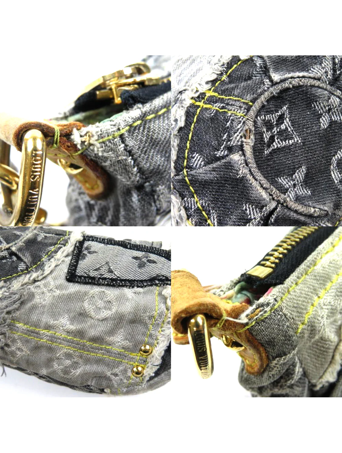 Louis Vuitton 2000s Gray Monogram Denim Patchwork Shoulder Bag - Image 5