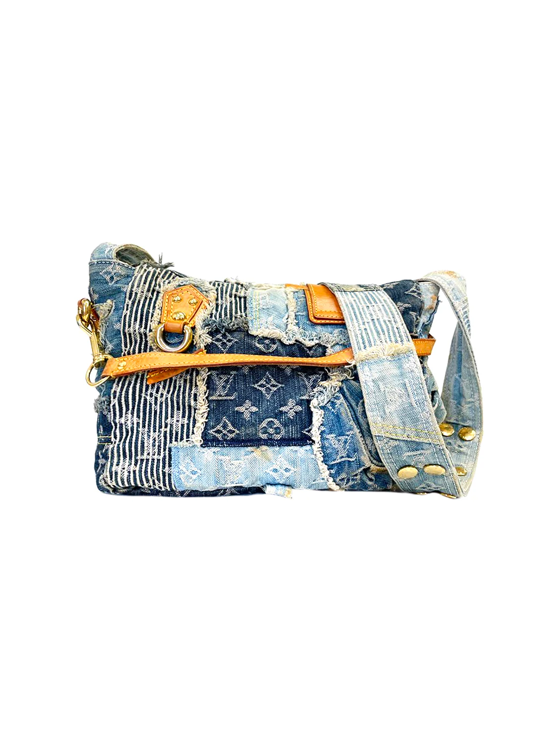 Louis Vuitton 2010s Rare Denim Patchwork Messenger Bag - Image 2