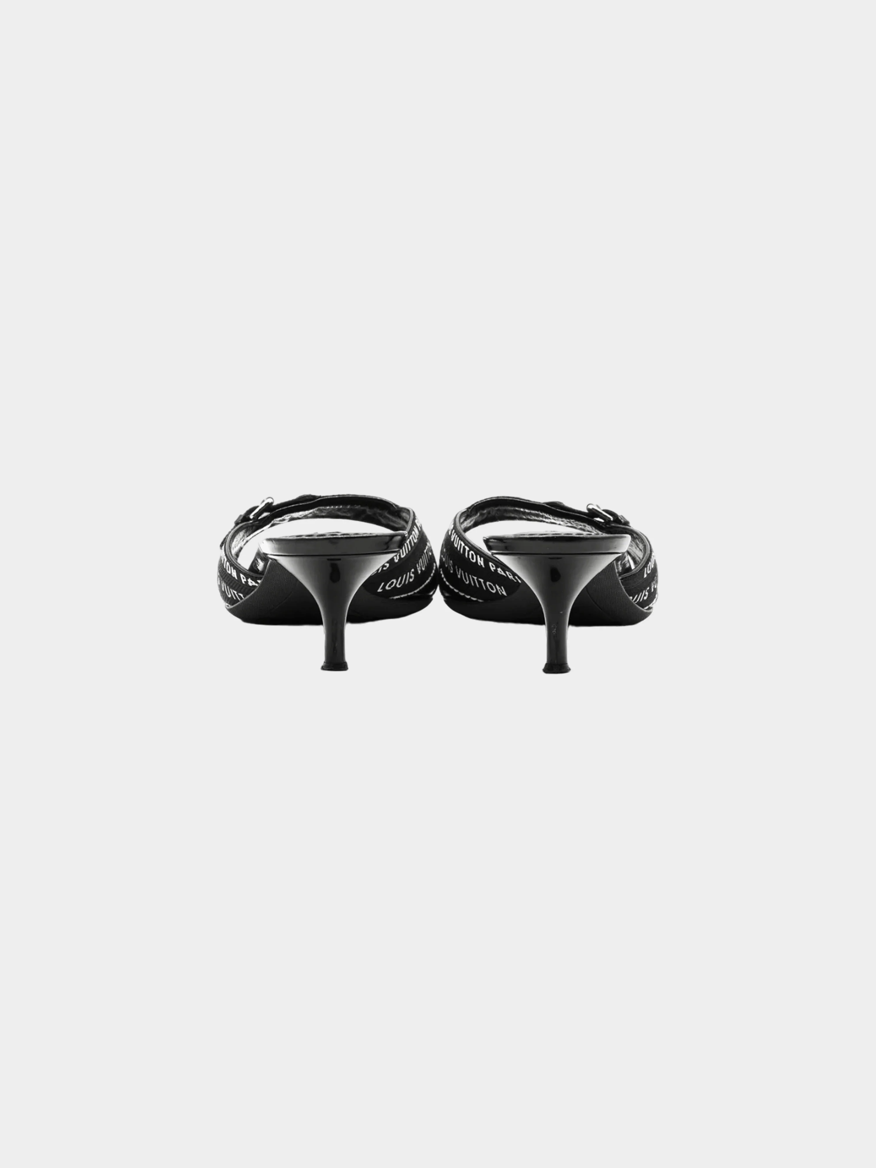Louis Vuitton Resort 2007 Black Canvas Kitten Heeled Mules - Image 3