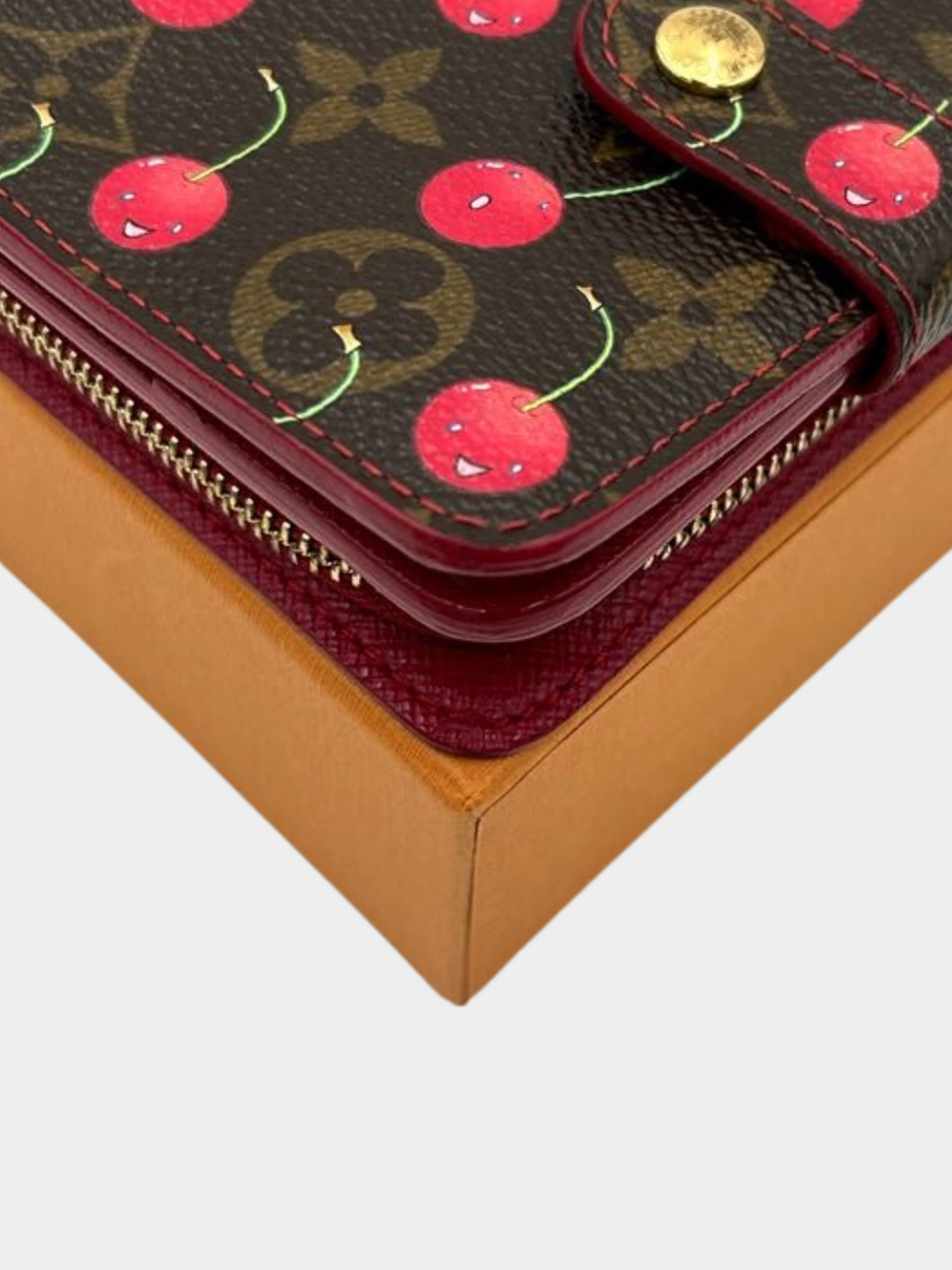Louis Vuitton x Takashi Murakami 2005 Brown Cherry Print Monogram Bifold Wallet - Image 3