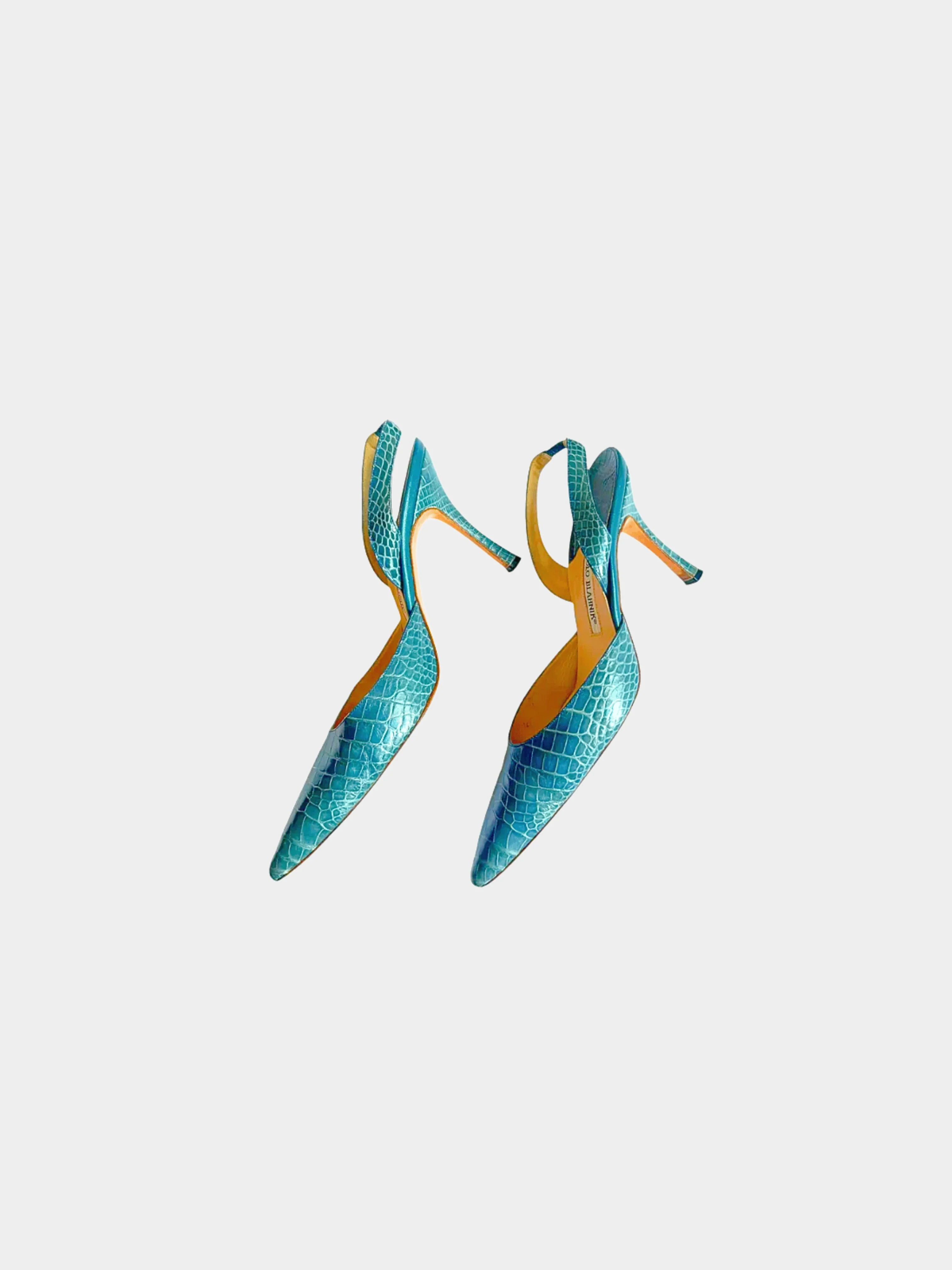 Manolo Blahnik 2000s Blue Croc Slingback Heels - Image 2