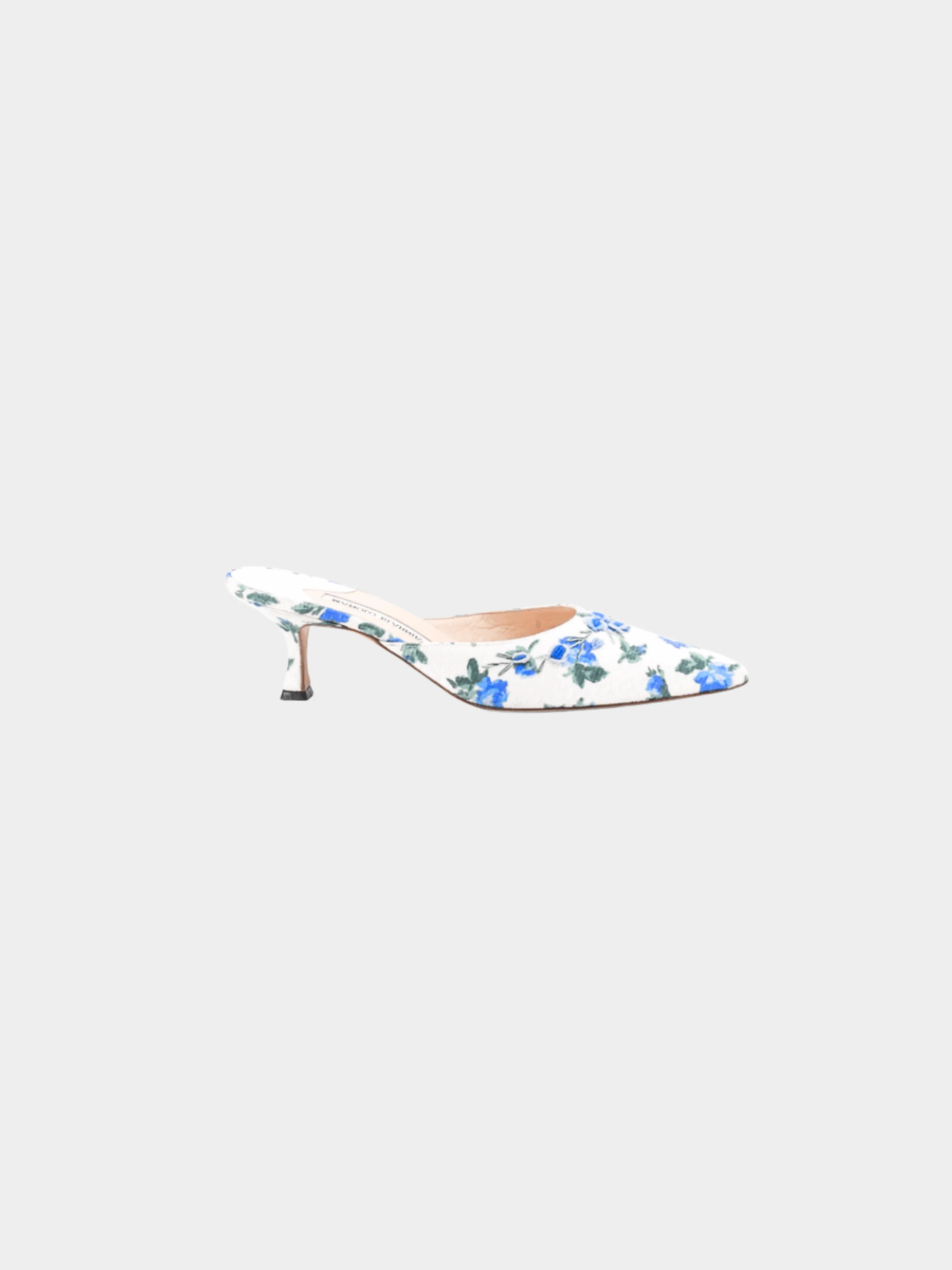 Manolo Blahnik 2000s Blue Floral Mule Heels