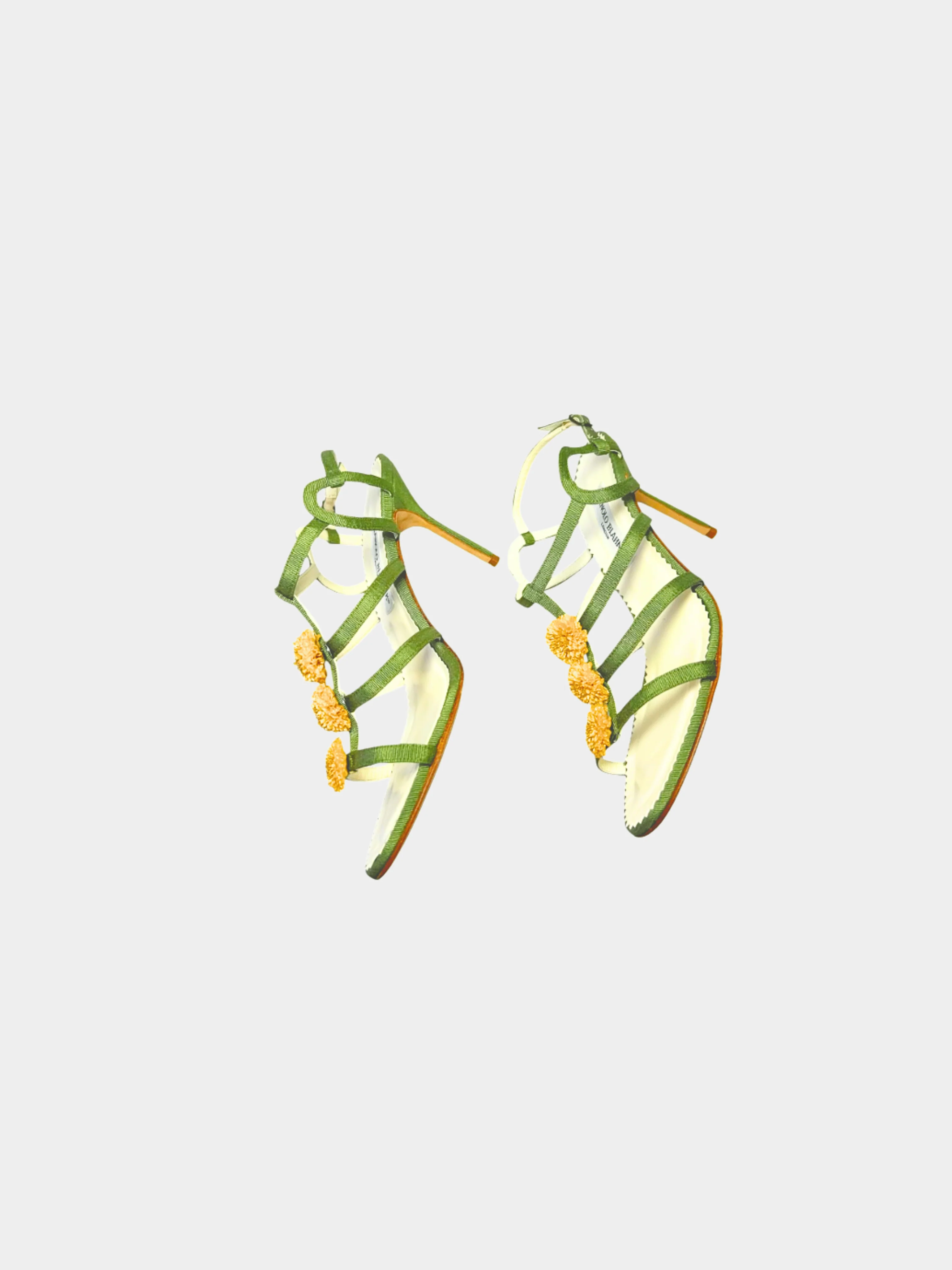 Manolo Blahnik 2000s Green Peony Sandal Heels - Image 3