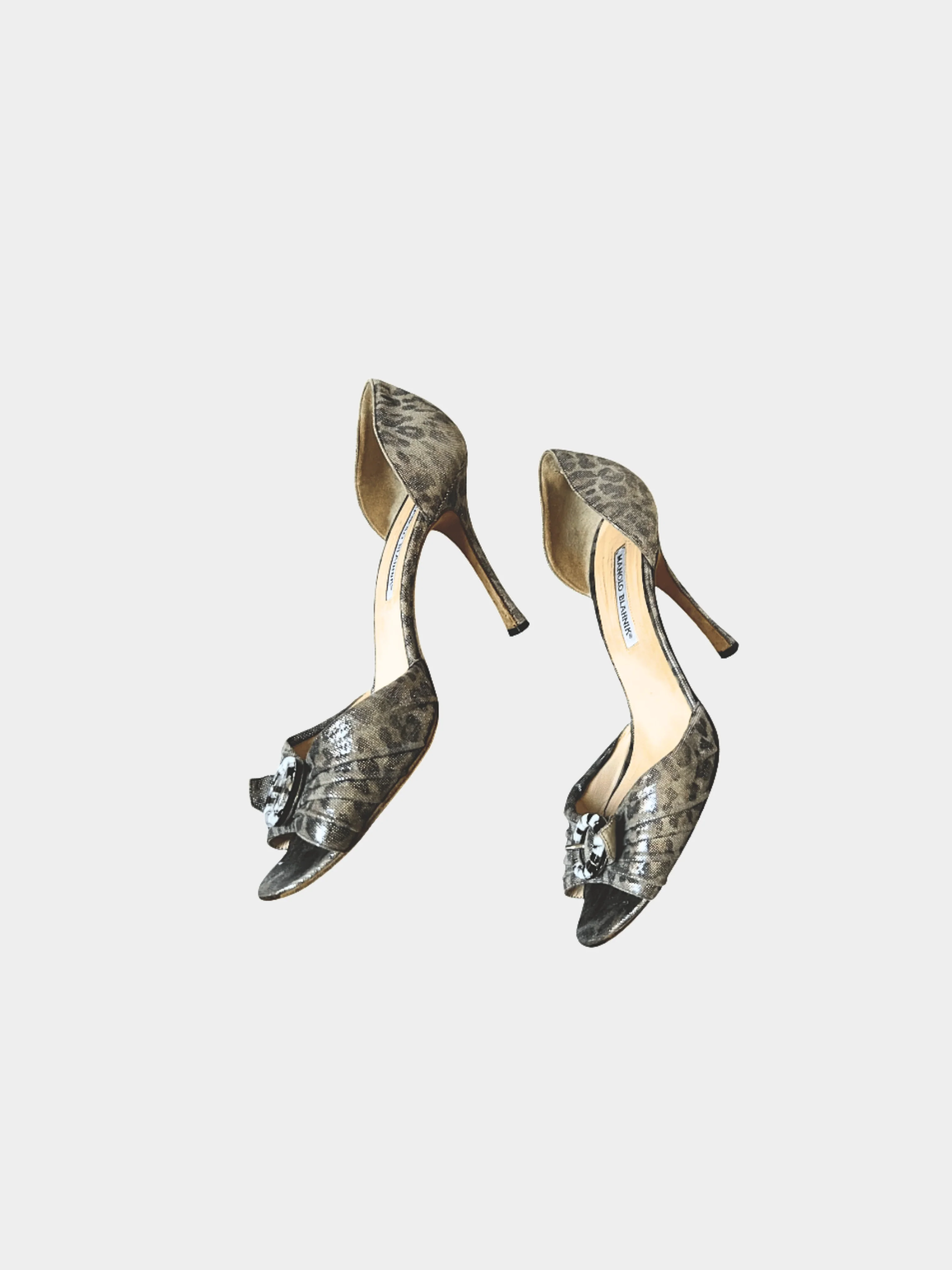 Manolo Blahnik 2000s Silver Leopard D’Orsay Heels - Image 2