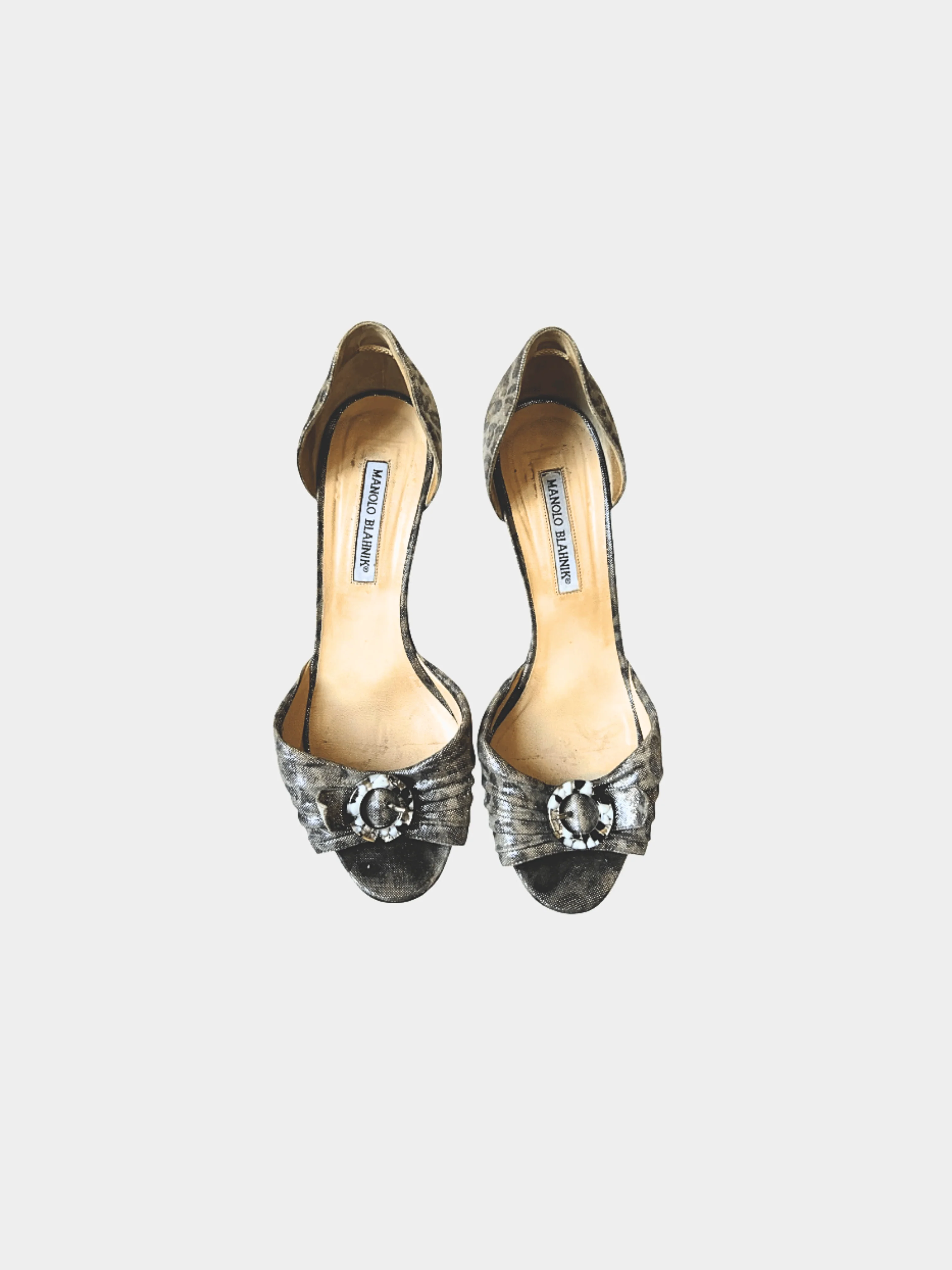 Manolo Blahnik 2000s Silver Leopard D’Orsay Heels - Image 3